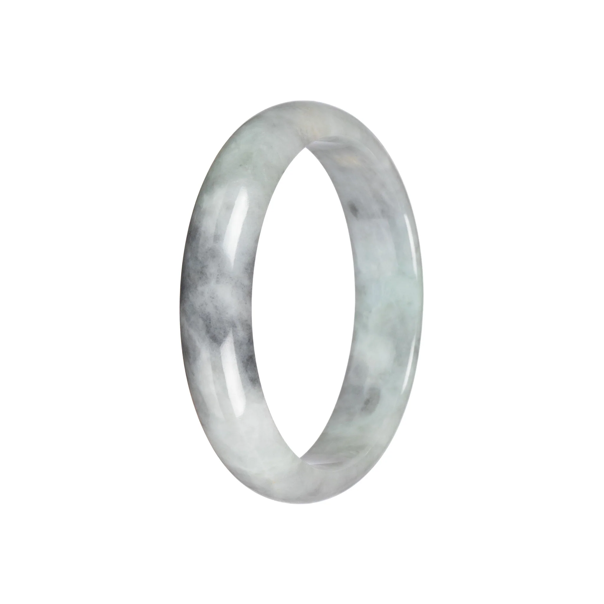Natural Light Grey with Pale Green Burmese Jade Bangle - 58mm Half Moon - Image 3