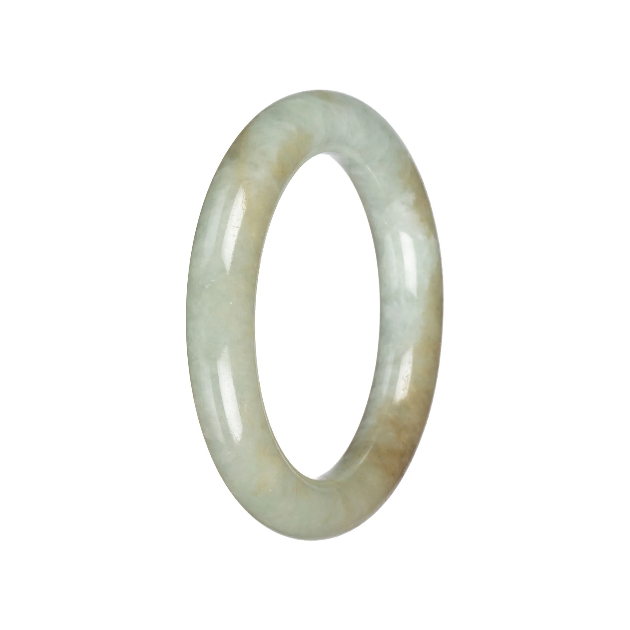 Natural Pale Green with Olive Green Jade Bangle - 55mm Round - Image 2