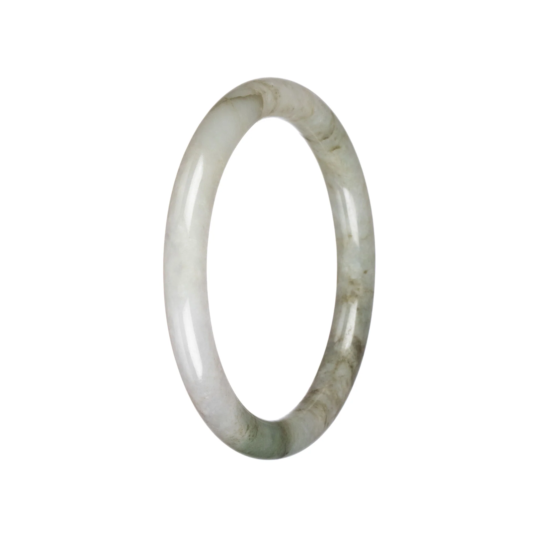 Natural Pale Olive Green with White Traditional Jade Bangle - 60mm Petite Round - Image 2