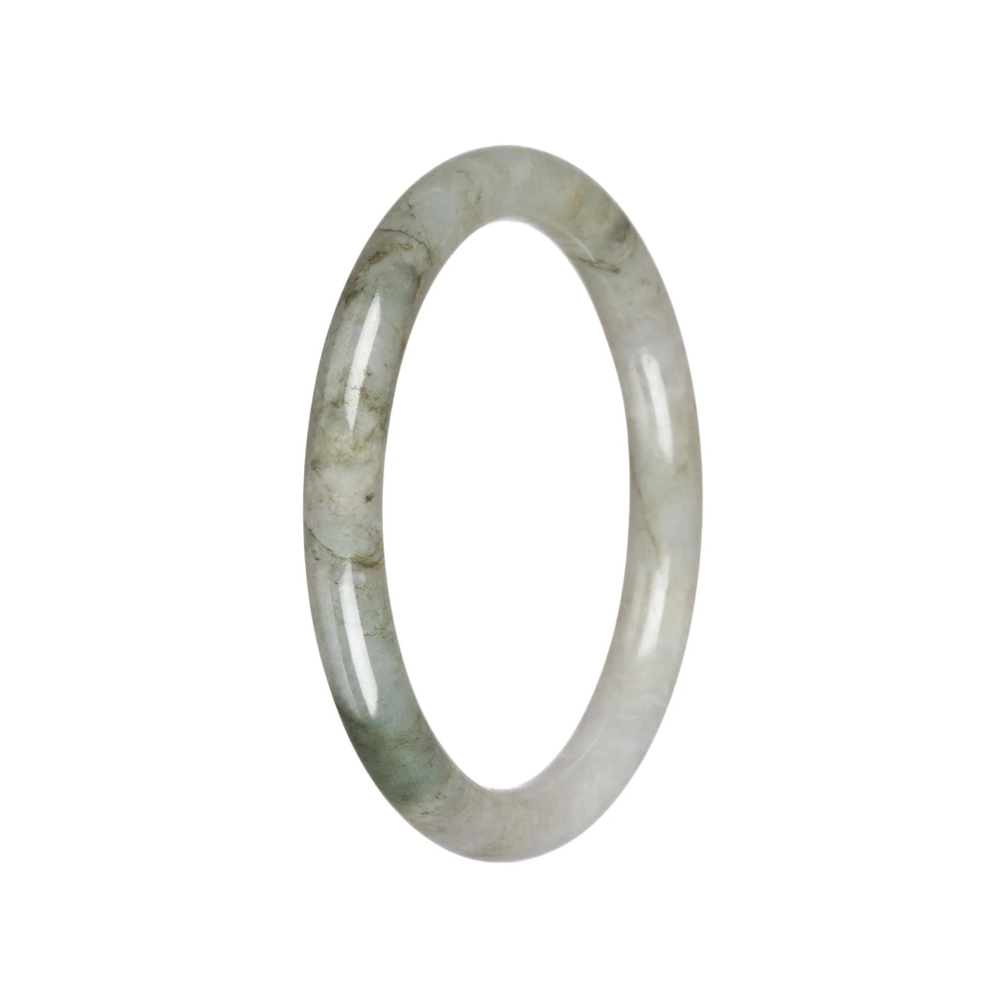 Natural Pale Olive Green with White Traditional Jade Bangle - 60mm Petite Round - Image 3
