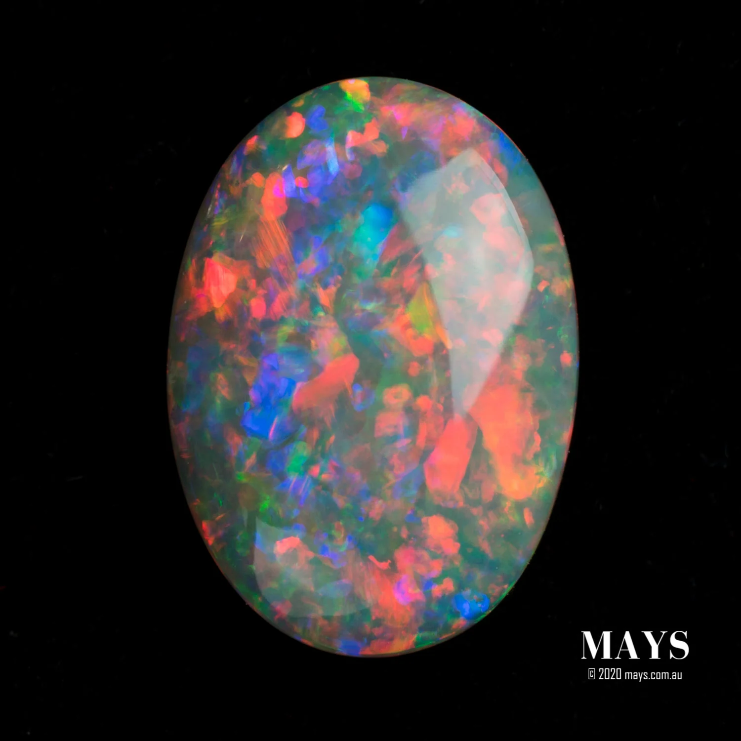 1.80ct Natural Solid Black Opal with Fluoro Orange and Red Colours
