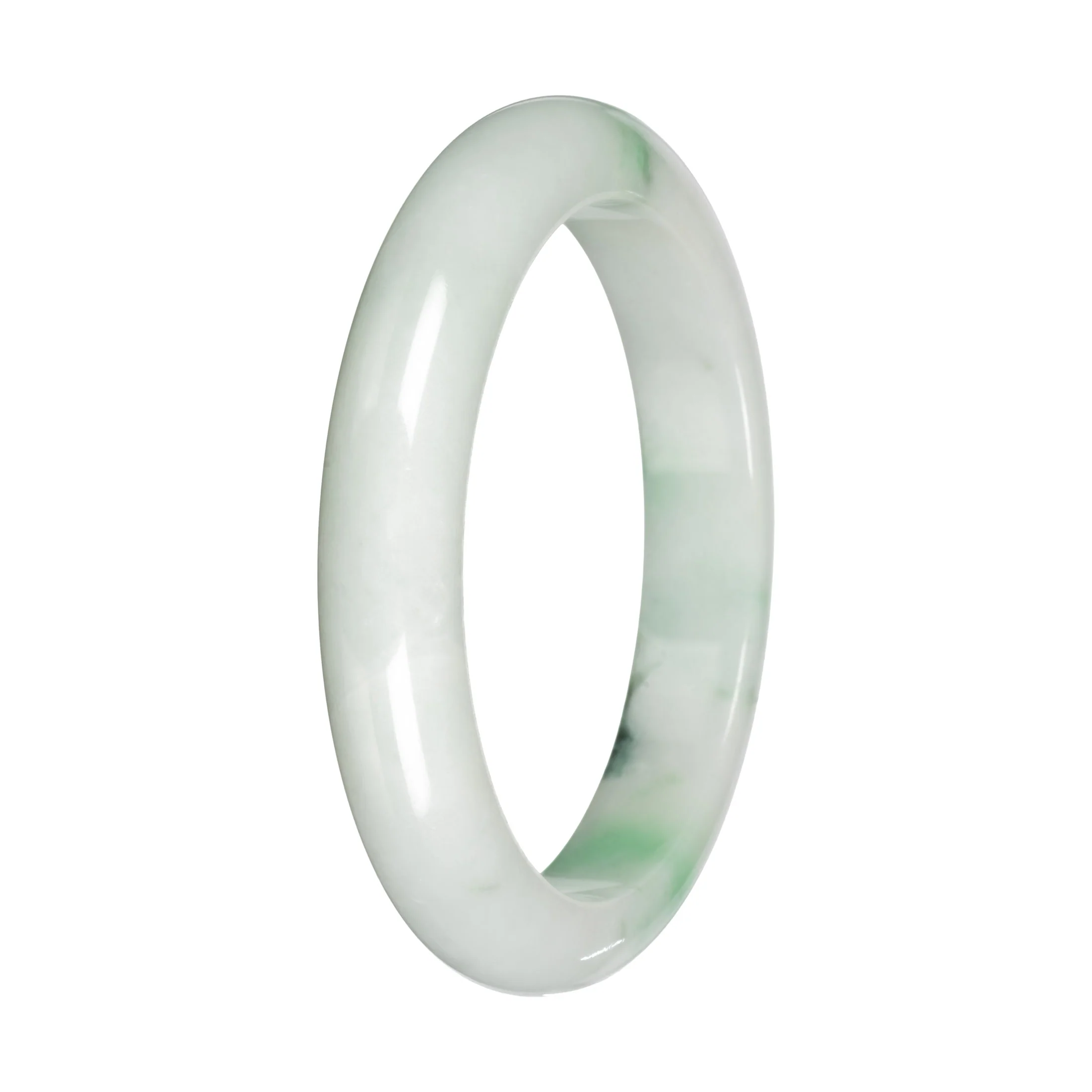 Natural White with Apple Green Patches and Green Pattern Jadeite Bangle - 59mm Half Moon - Image 3