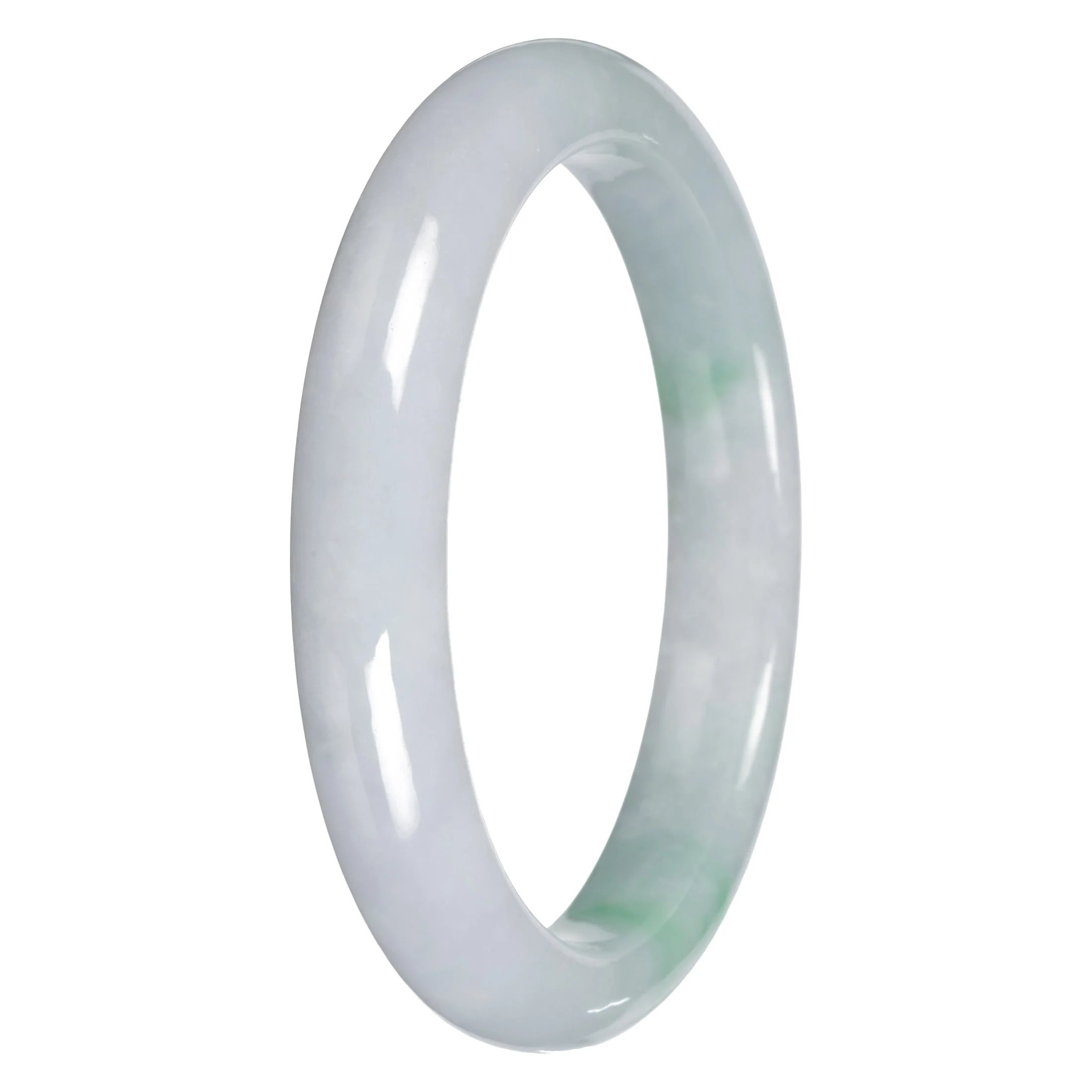 Natural White with Apple Green Pattern Burmese Jade Bangle - 64mm Half Moon - Image 4
