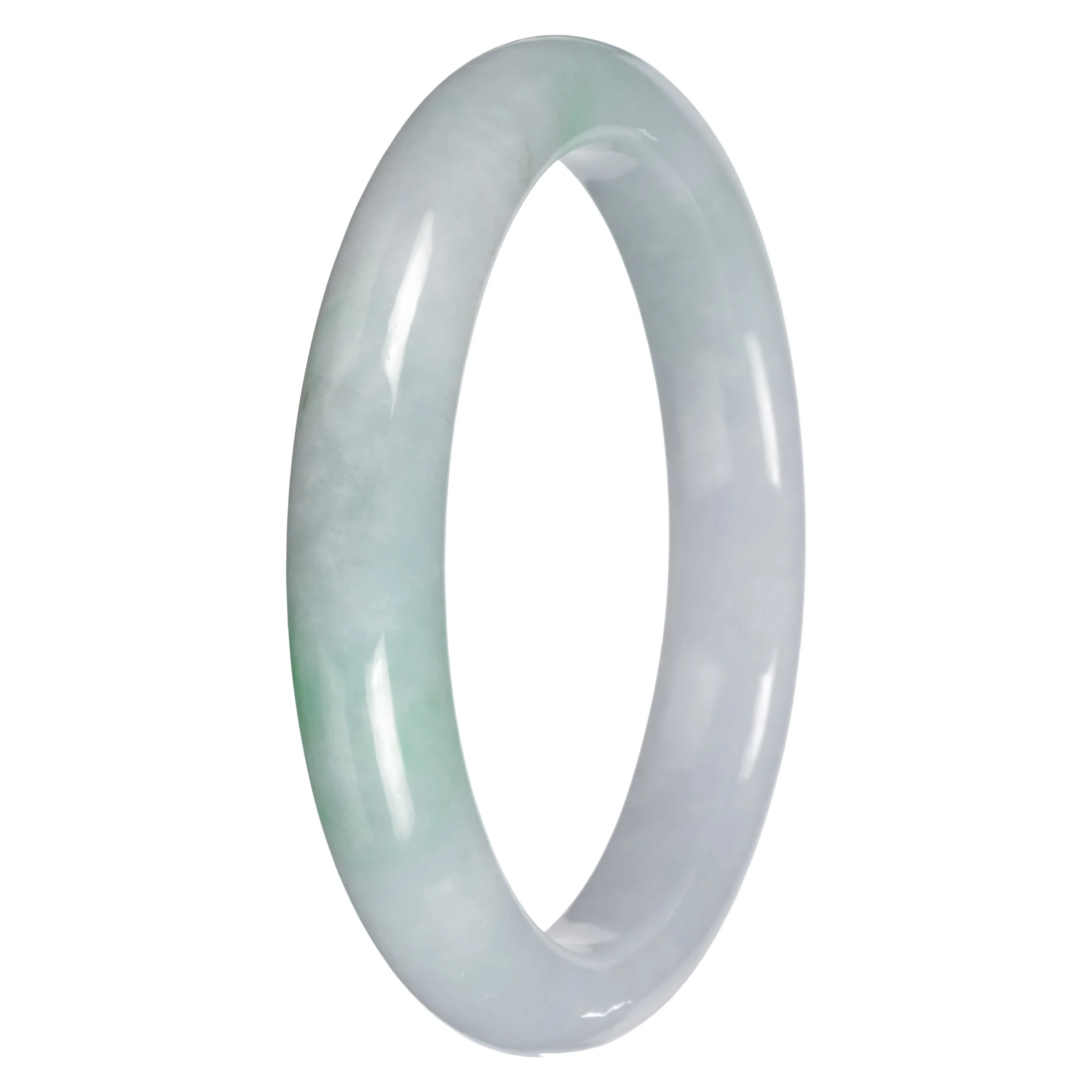 Natural White with Apple Green Pattern Burmese Jade Bangle - 64mm Half Moon - Image 5