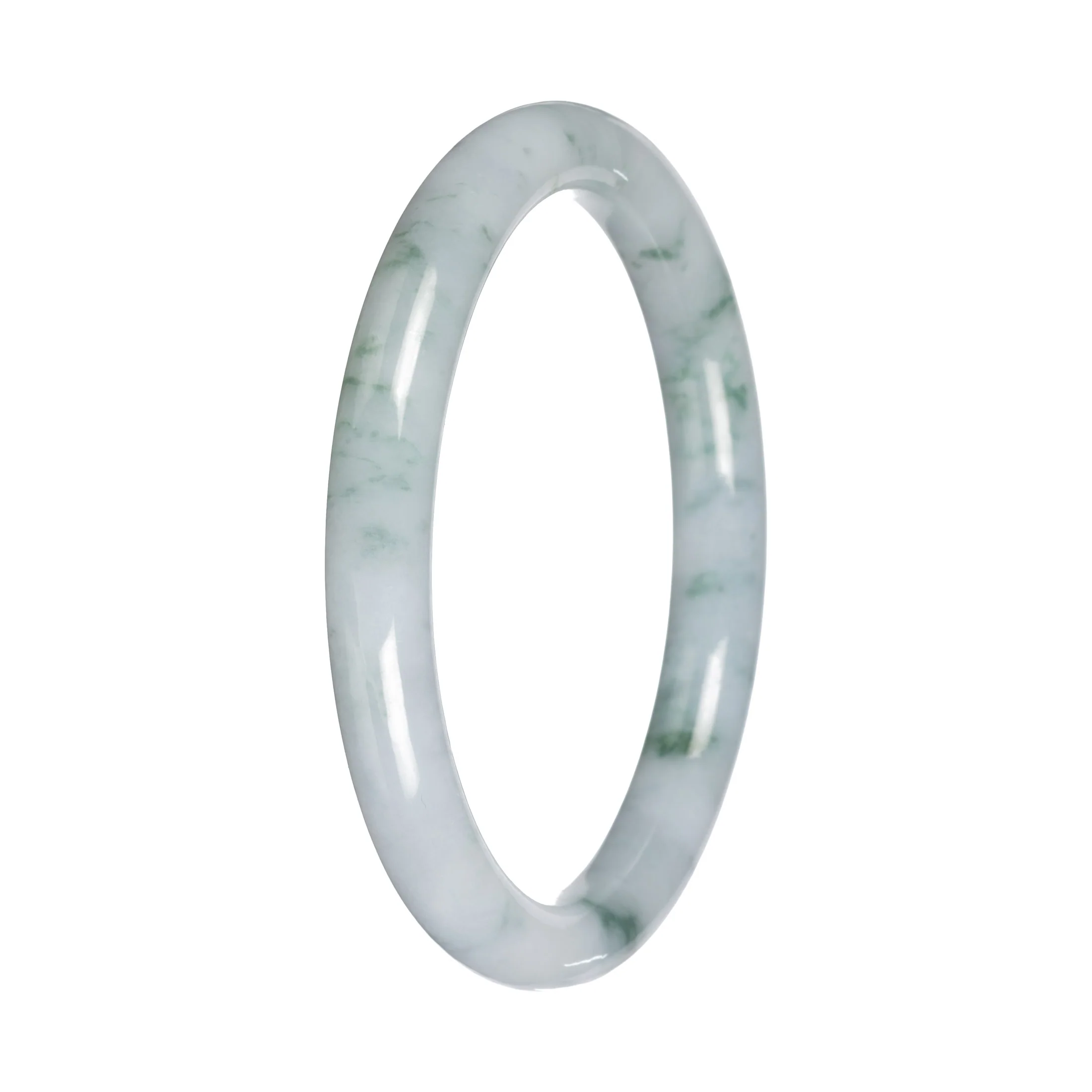 Natural White with Green Pattern Burmese Jade Bangle - 57mm Petite Round - Image 2