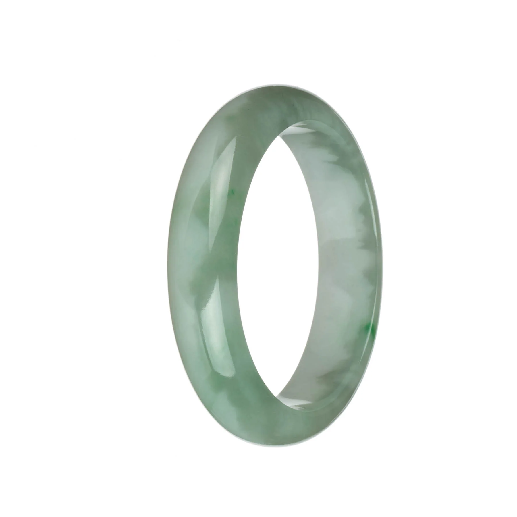 Real Grade A Green and White with Emerald Green Patterns Jadeite Jade Bangle - 63mm Half Moon - Image 2