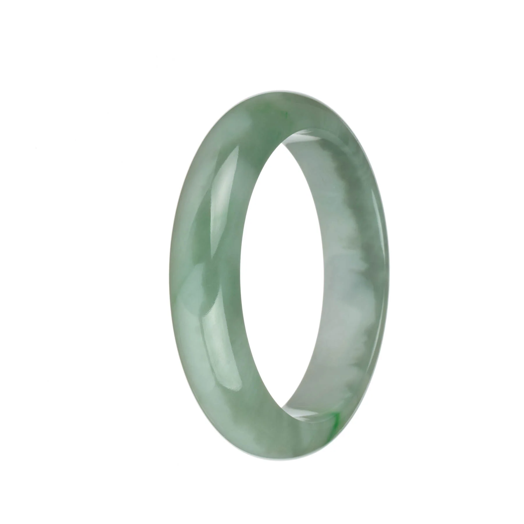 Real Grade A Green and White with Emerald Green Patterns Jadeite Jade Bangle - 63mm Half Moon - Image 4