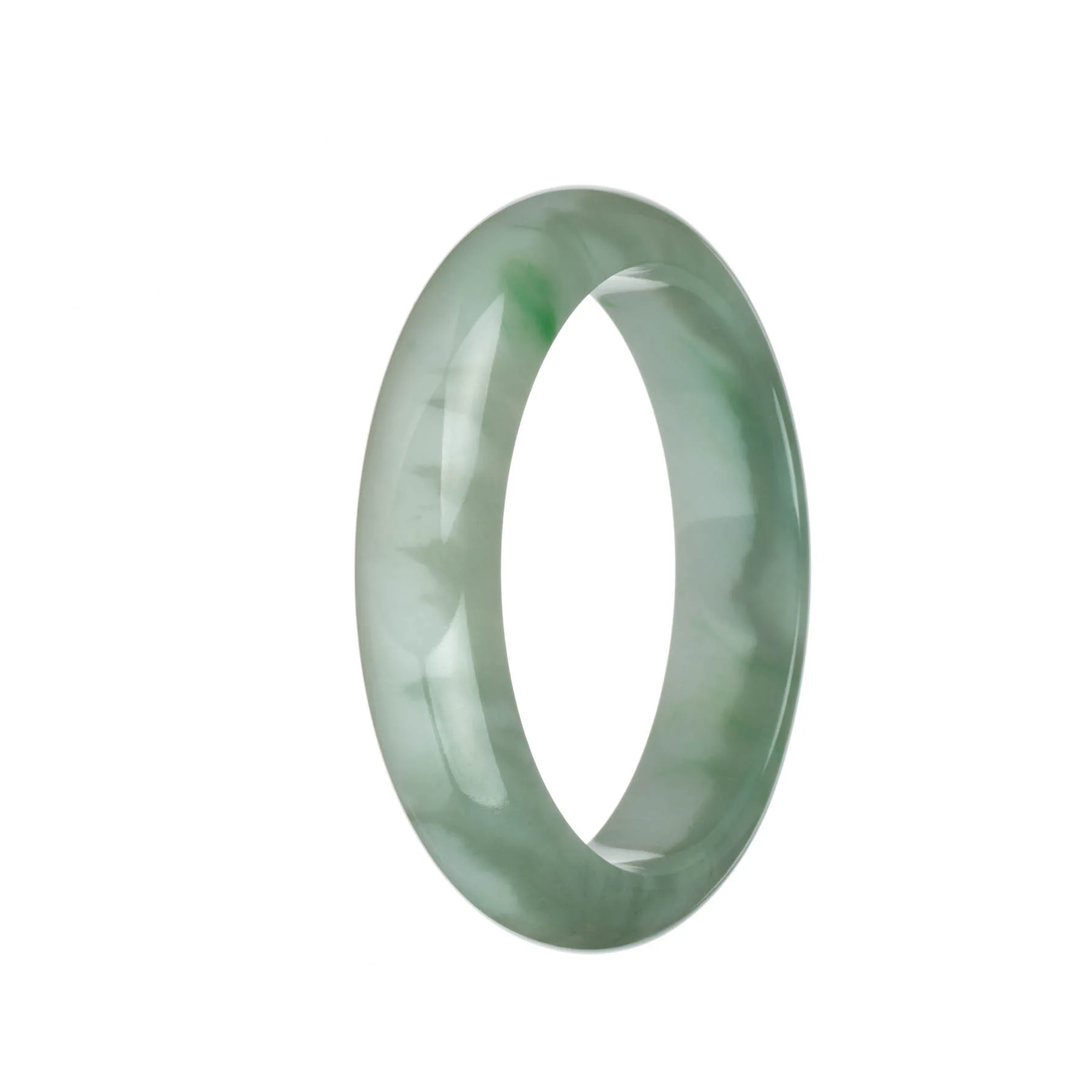 Real Grade A Green and White with Emerald Green Patterns Jadeite Jade Bangle - 63mm Half Moon - Image 5