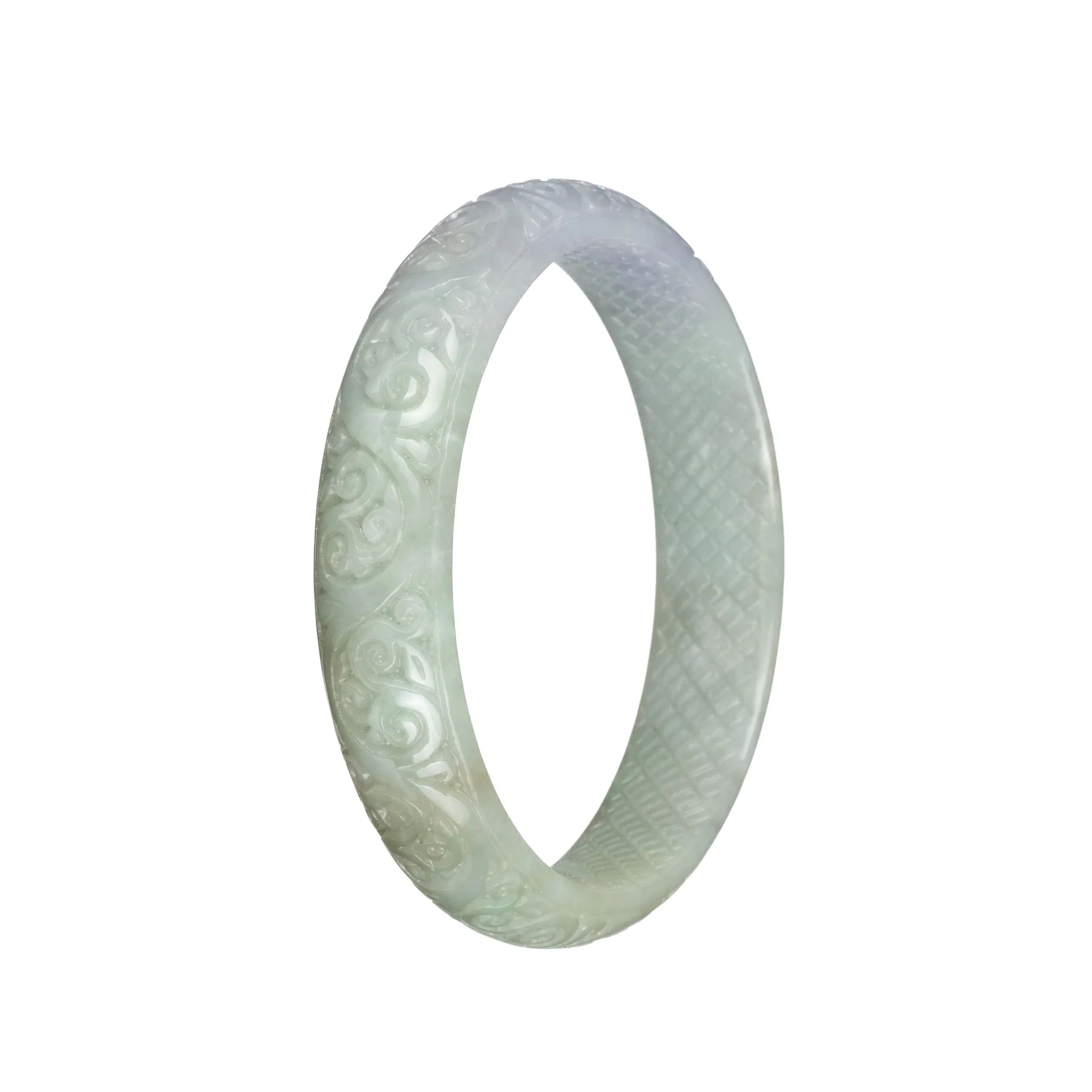 Real Grade A Light Green Jadeite Bracelet - 63mm Carved - Image 3
