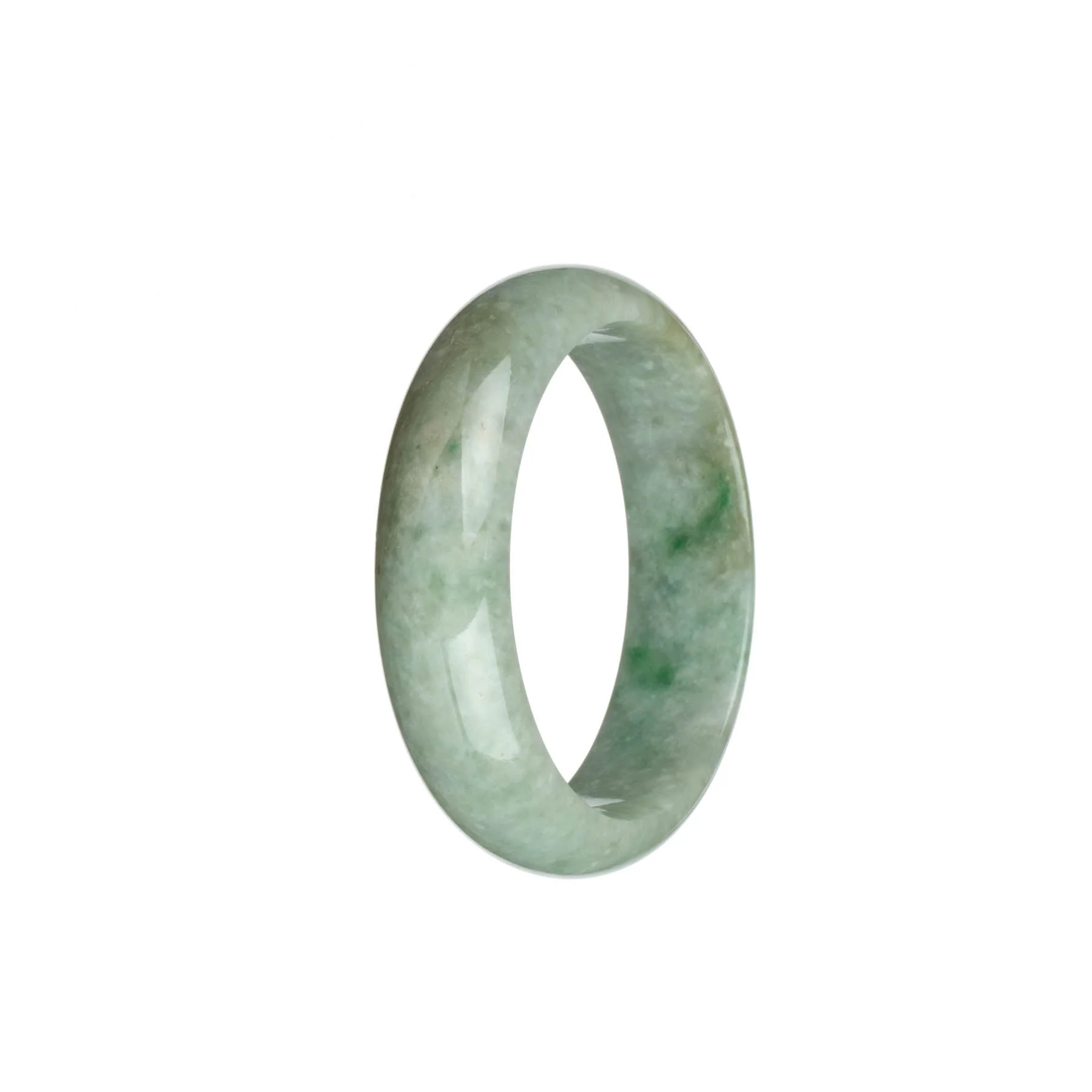 Real Grade A Light Grey with Emerald Green Patterns and Light Brown Patches Burmese Jade Bracelet - 51mm Half Moon - Image 3