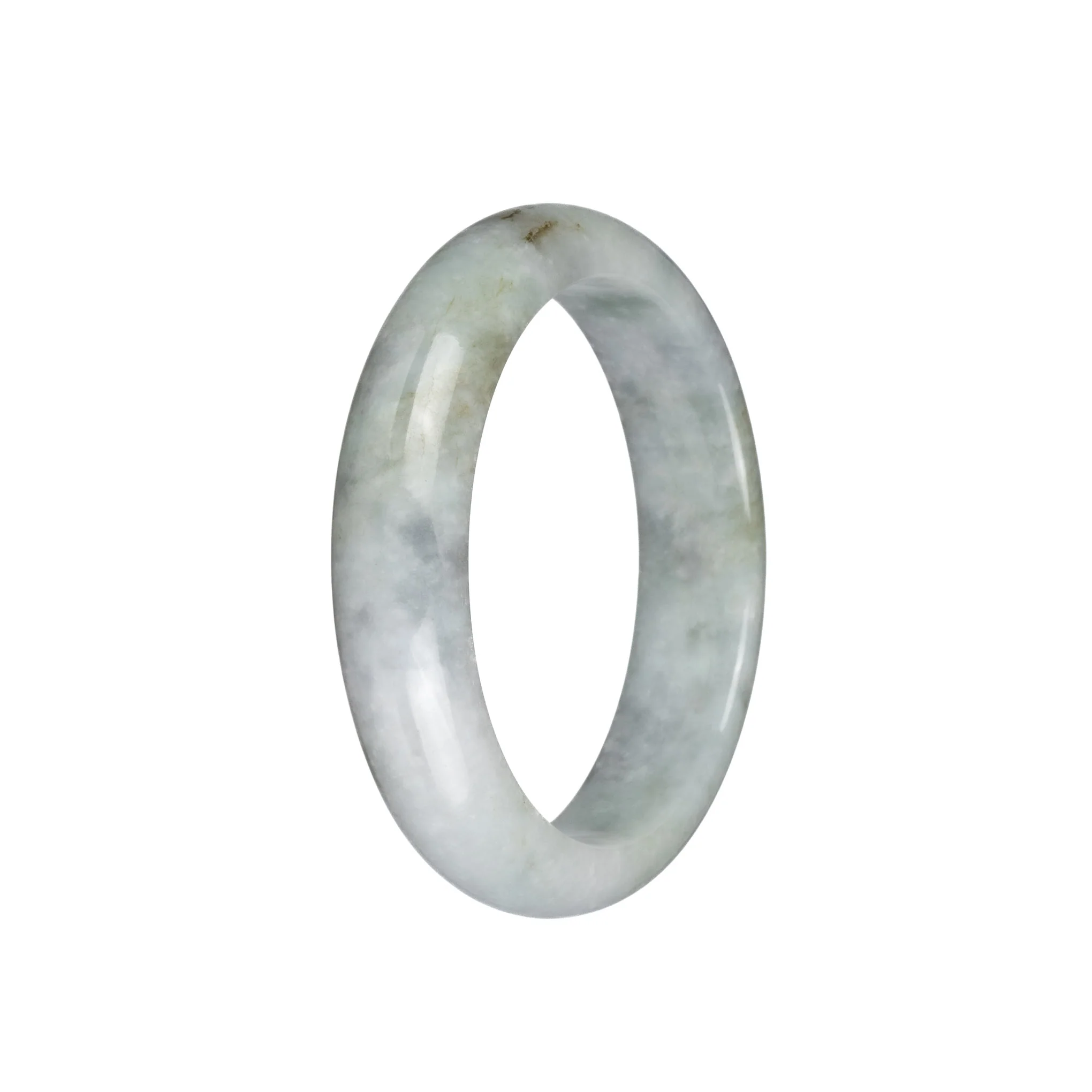 Real Grade A Light Grey with Pale Green  Burma Jade Bangle - 56mm Half Moon - Image 2