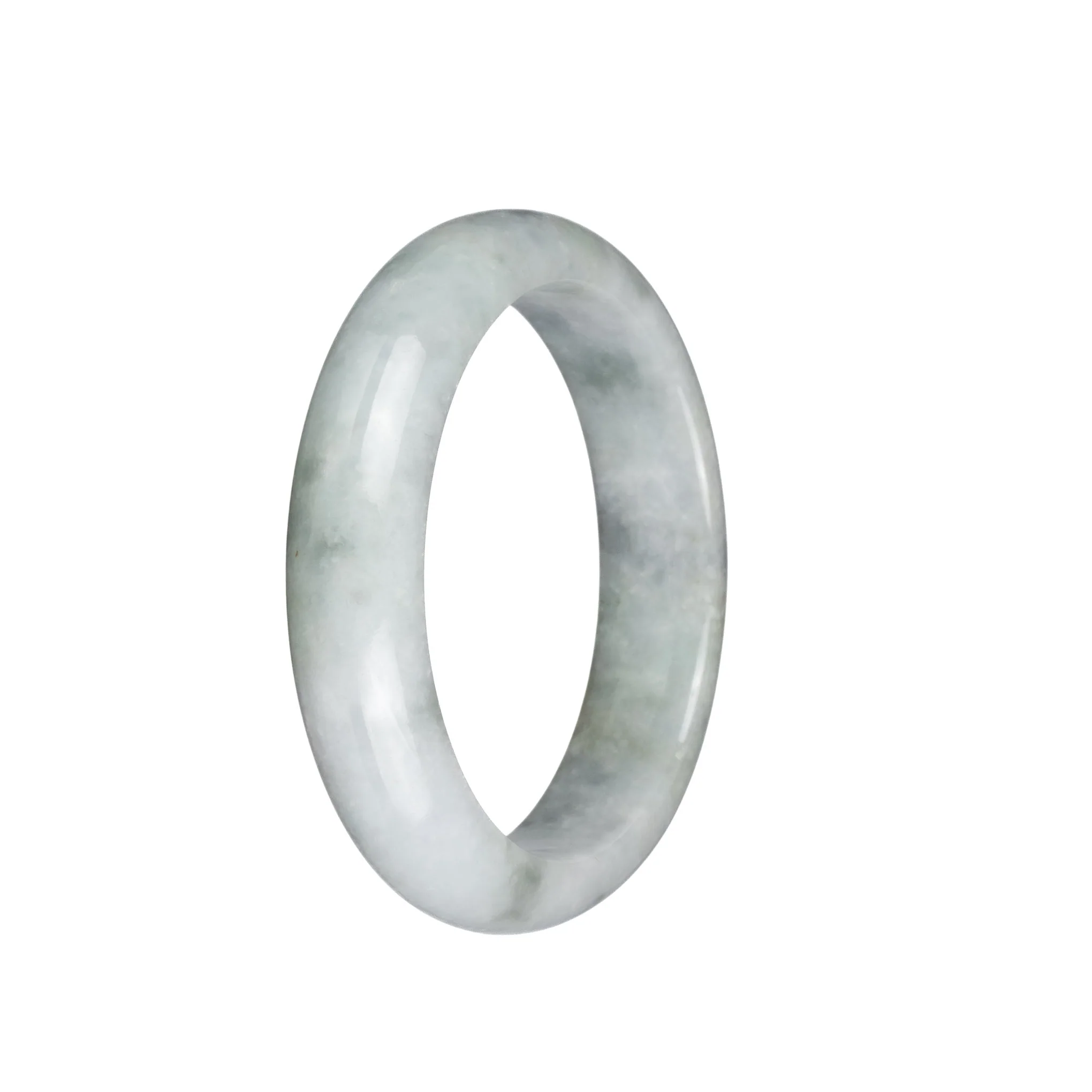 Real Grade A Light Grey with Pale Green  Burma Jade Bangle - 56mm Half Moon - Image 3