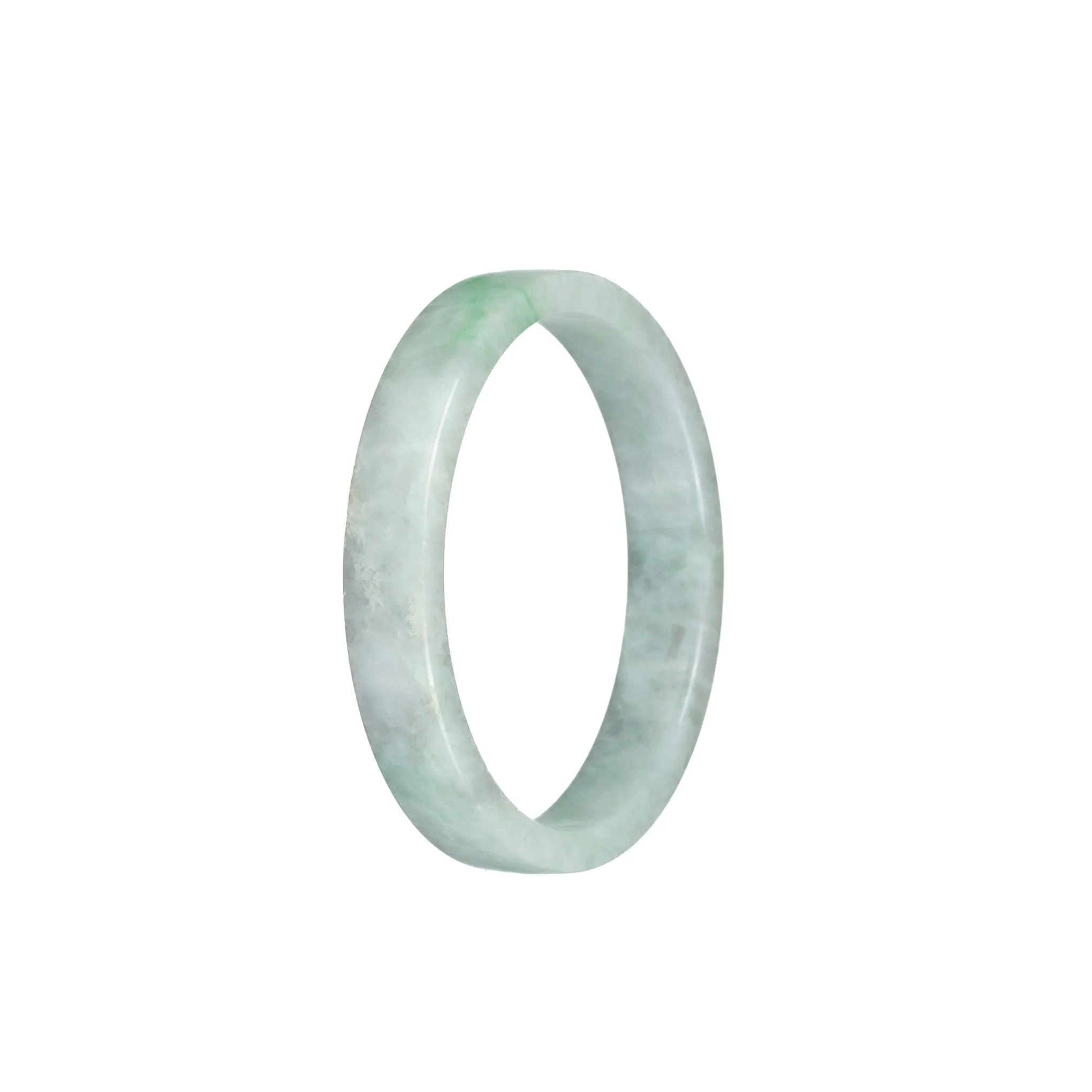 Real Grade A Pale Green with Green Pattern Jade Bangle - 52mm Flat - Image 2