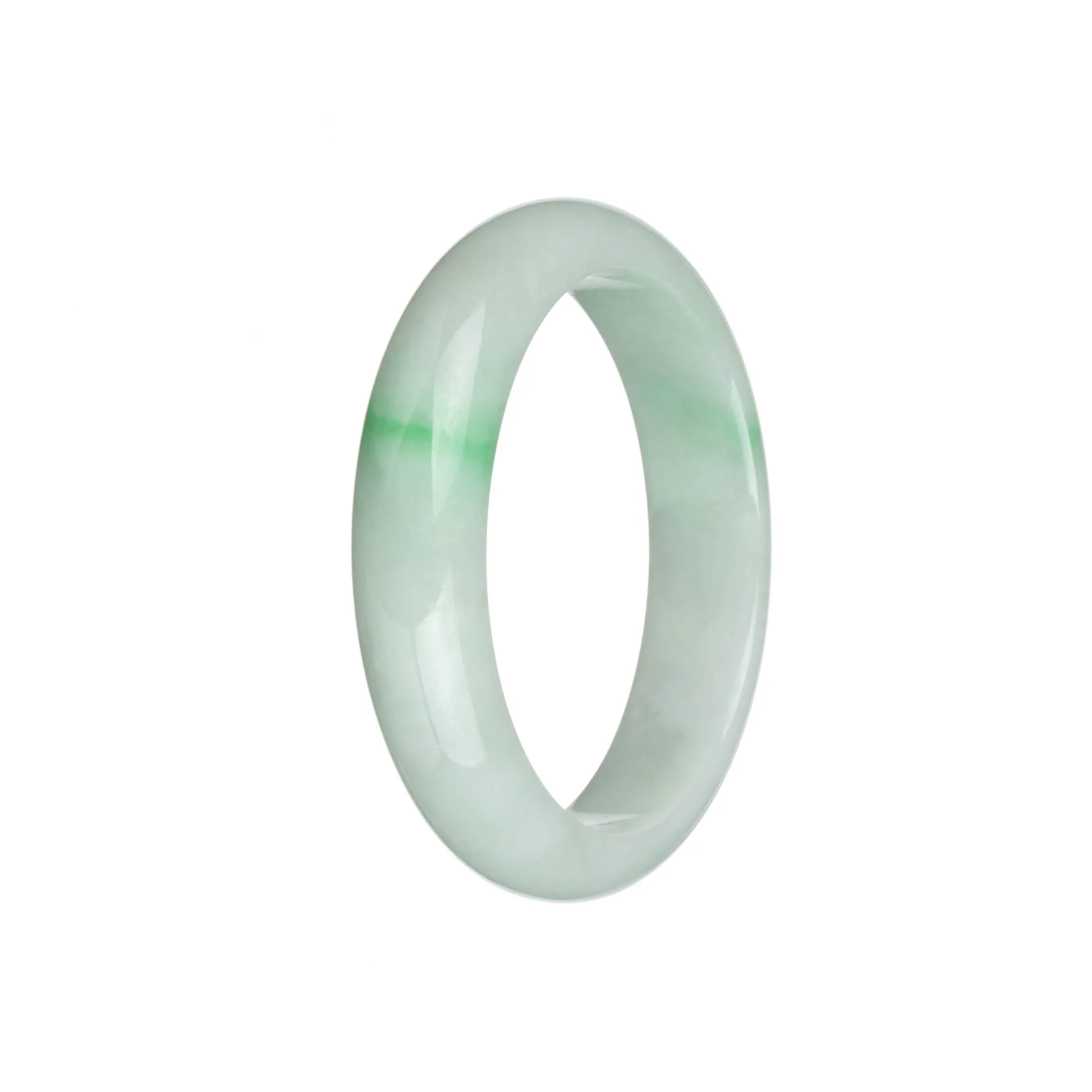 Real Grade A White with Emerald Green Jadeite Jade Bangle Bracelet - 58mm Half Moon