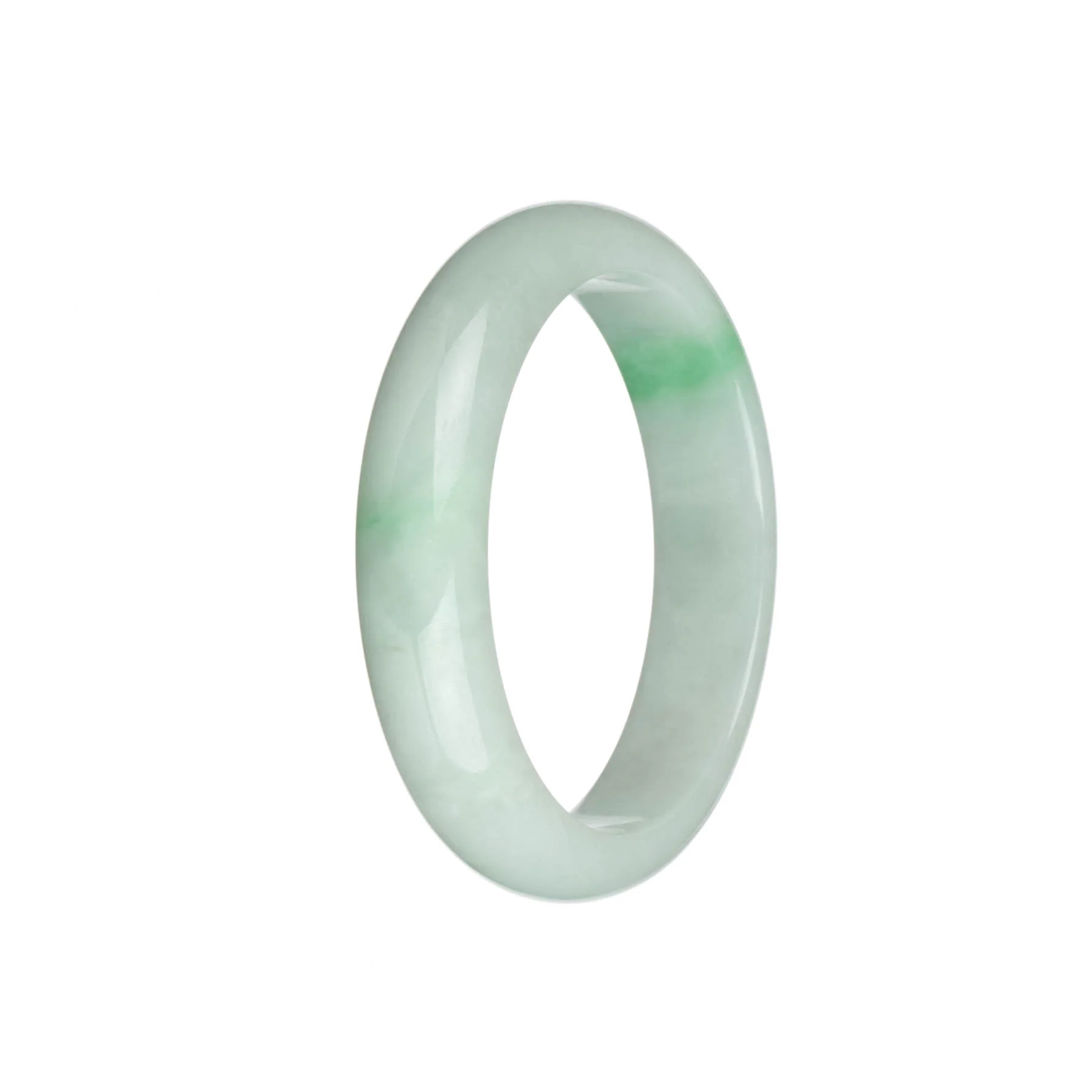 Real Grade A White with Emerald Green Jadeite Jade Bangle Bracelet - 58mm Half Moon - Image 2