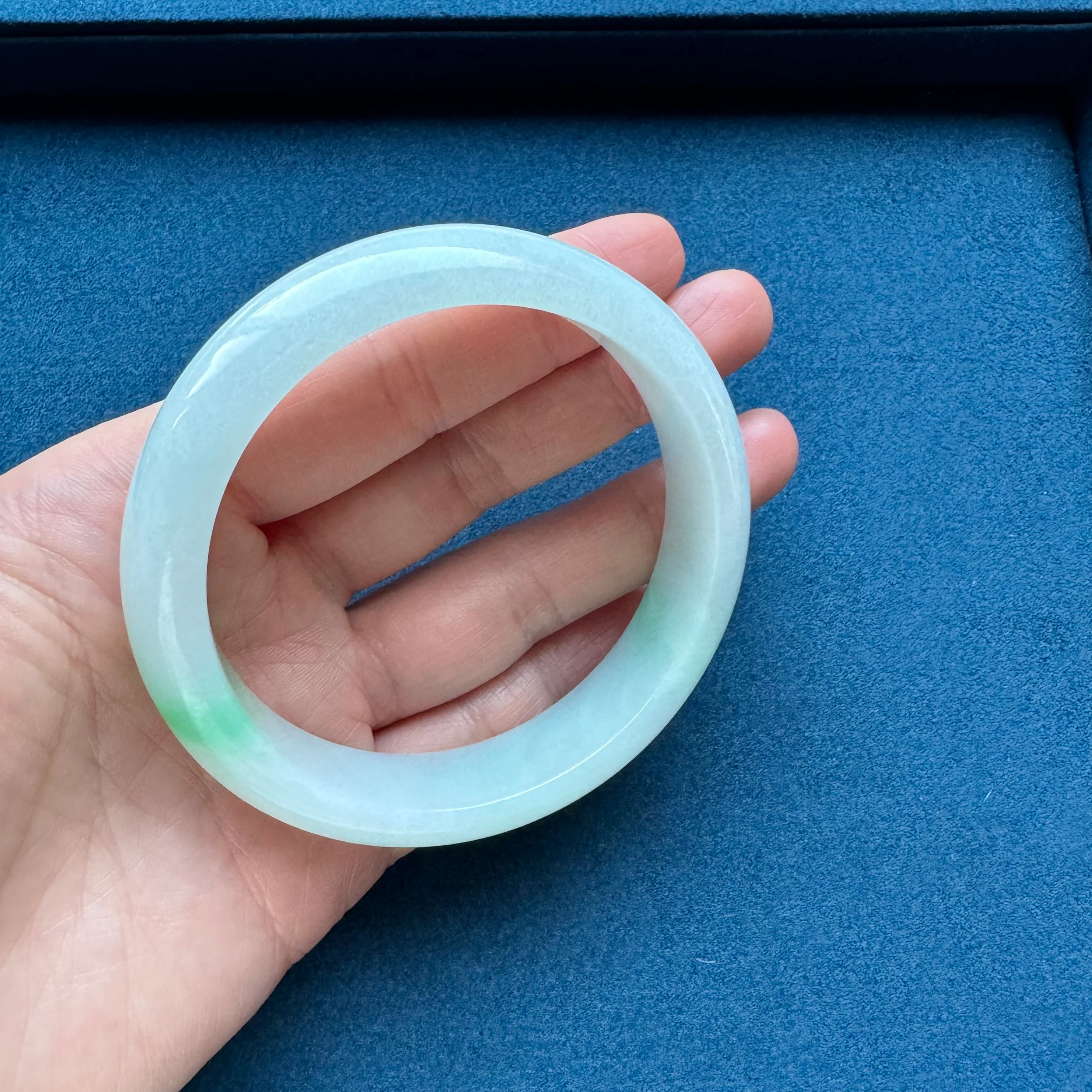 Real Grade A White with Emerald Green Jadeite Jade Bangle Bracelet - 58mm Half Moon - Image 5