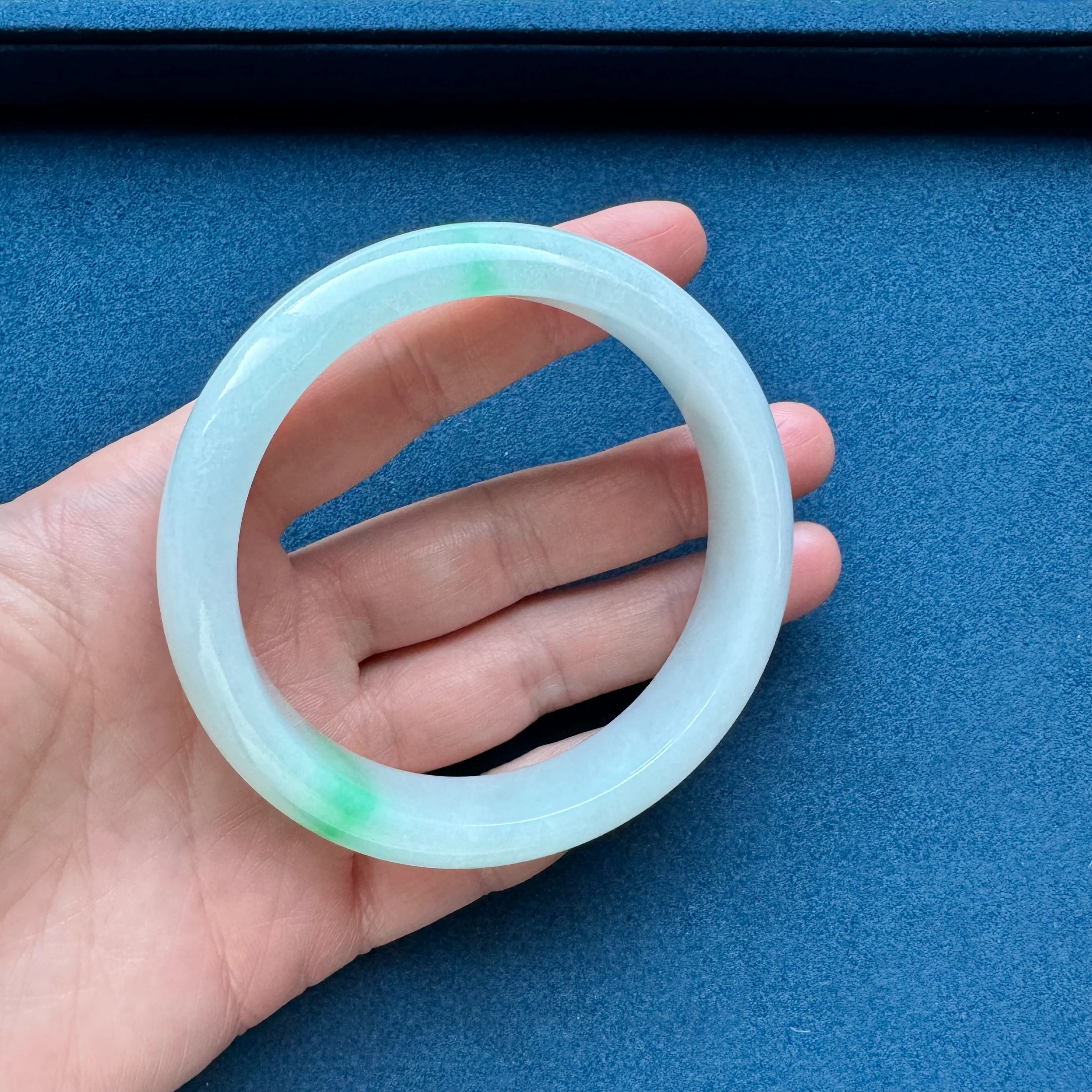 Real Grade A White with Emerald Green Jadeite Jade Bangle Bracelet - 58mm Half Moon - Image 6