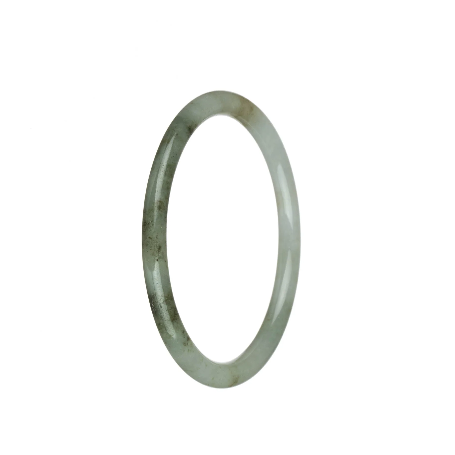 Real Grade A White with Olive Green Jadeite Jade Bangle Bracelet - 63mm Petite Round