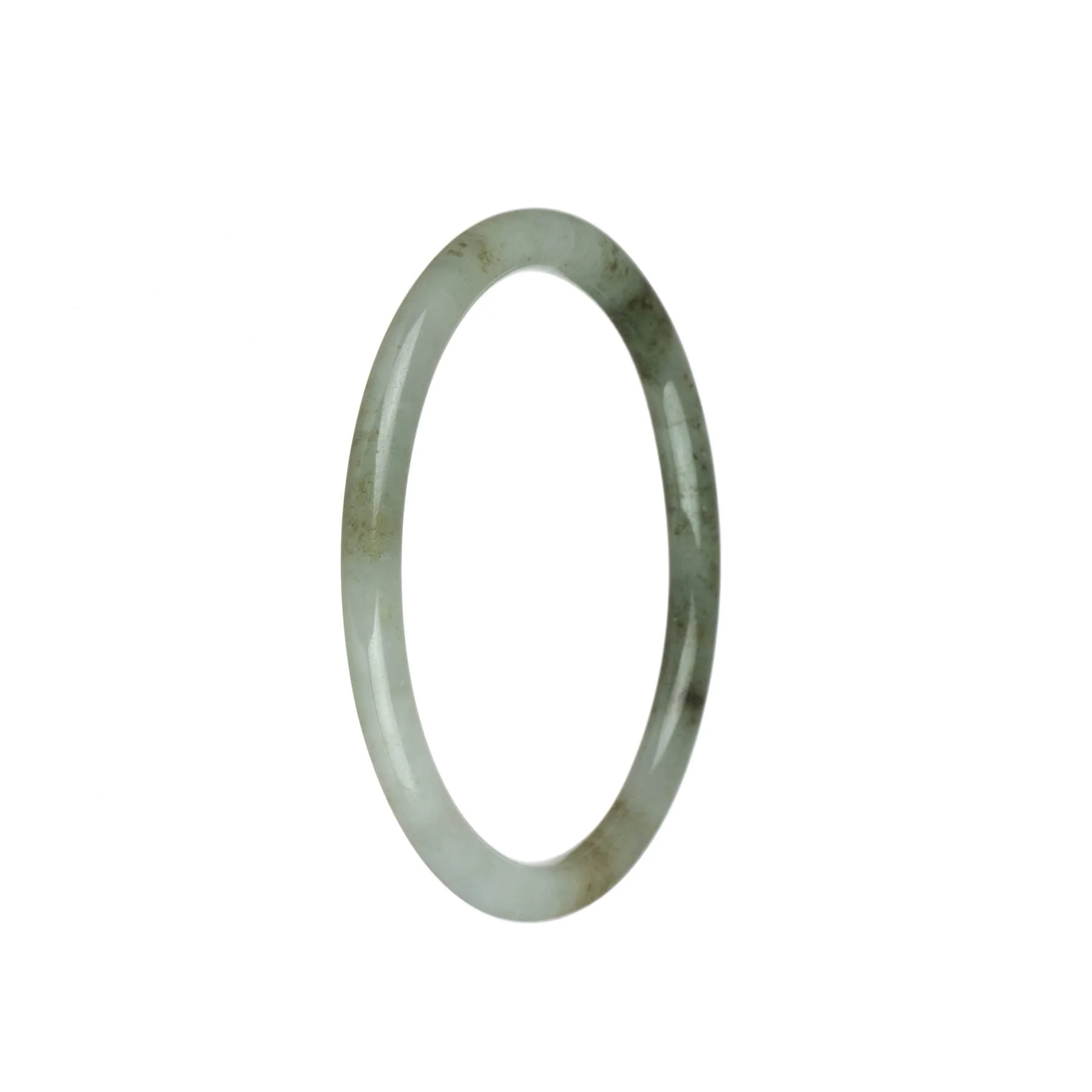 Real Grade A White with Olive Green Jadeite Jade Bangle Bracelet - 63mm Petite Round - Image 2