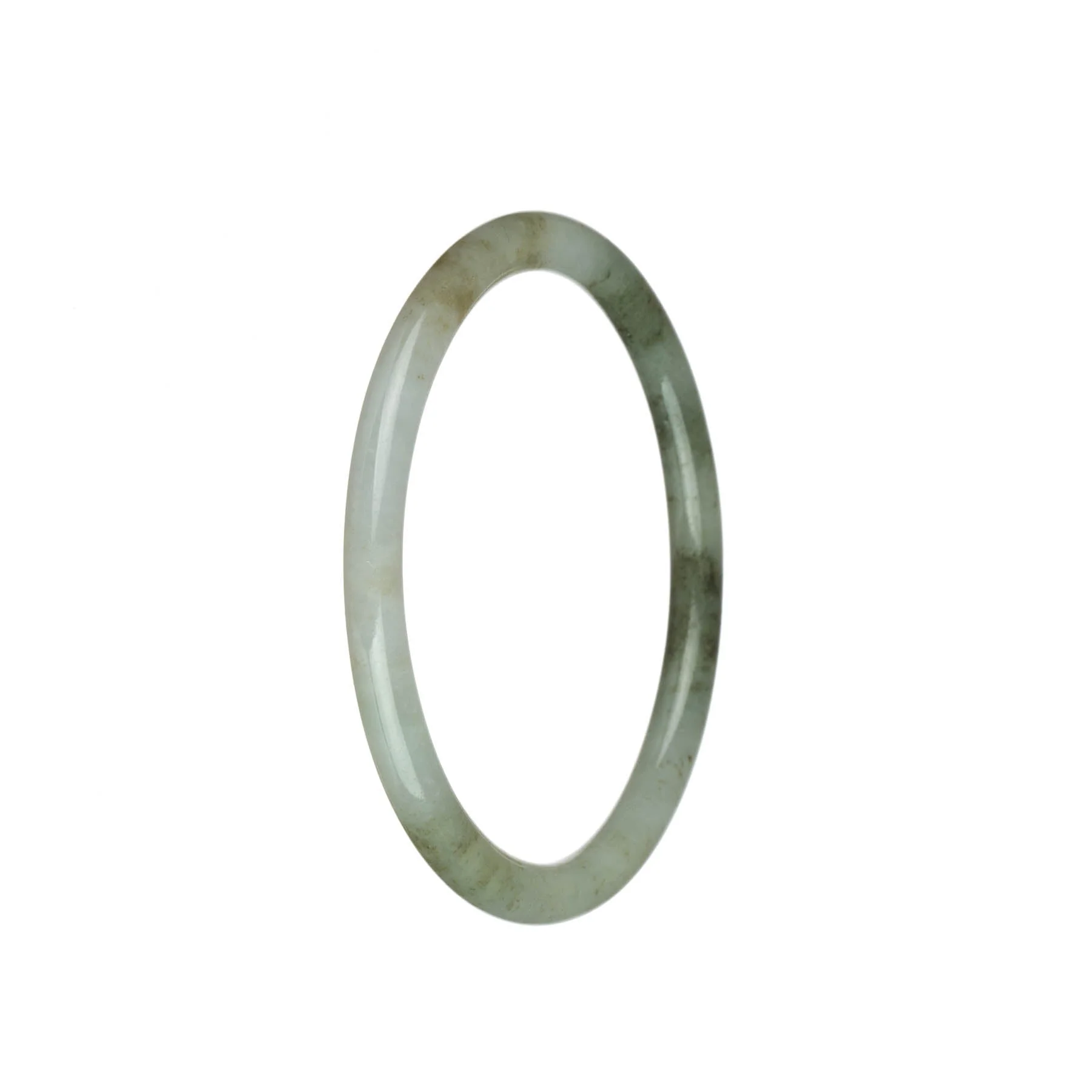Real Grade A White with Olive Green Jadeite Jade Bangle Bracelet - 63mm Petite Round - Image 3