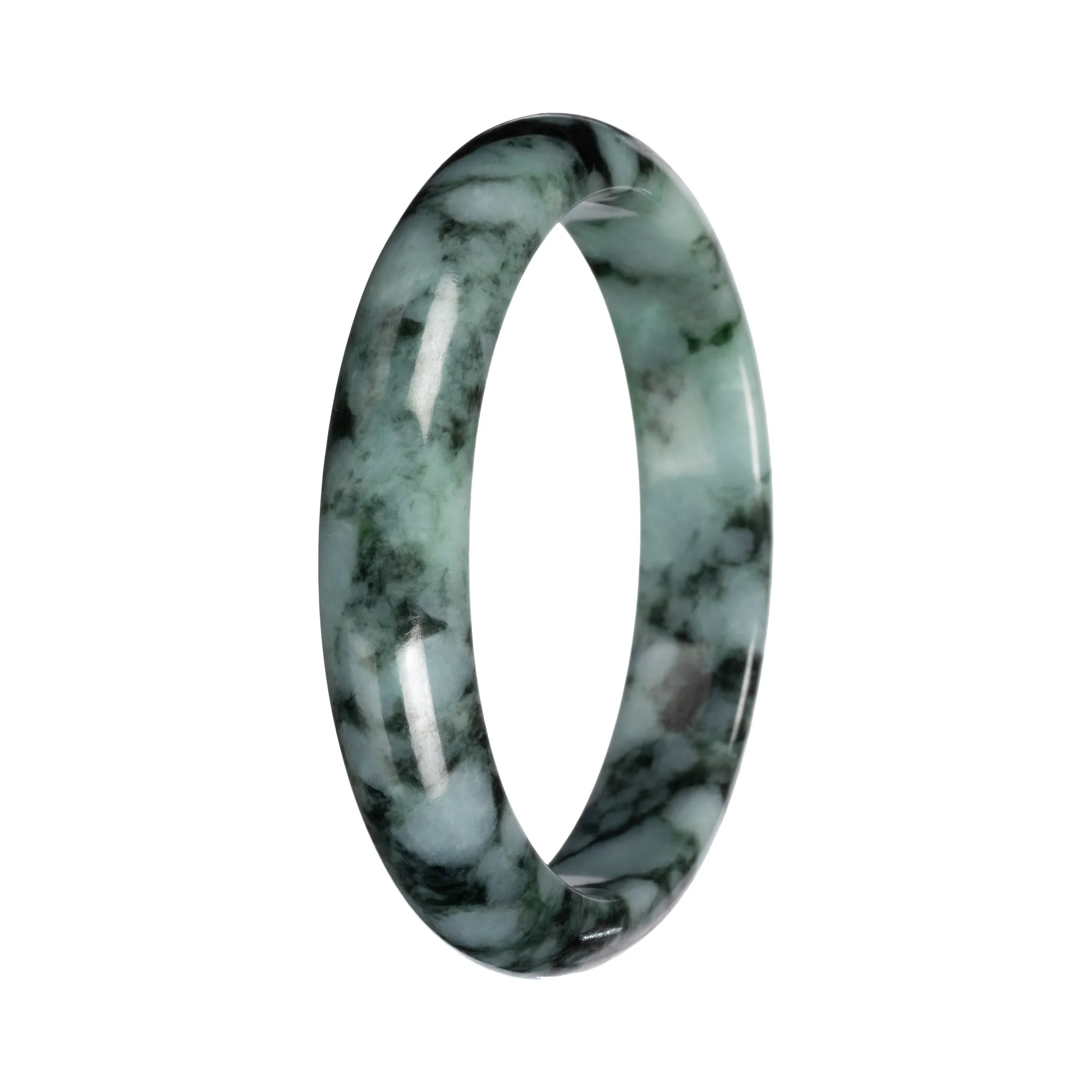 Real Green with Deep Green Pattern Burmese Jade Bangle - 56mm Half Moon - Image 4