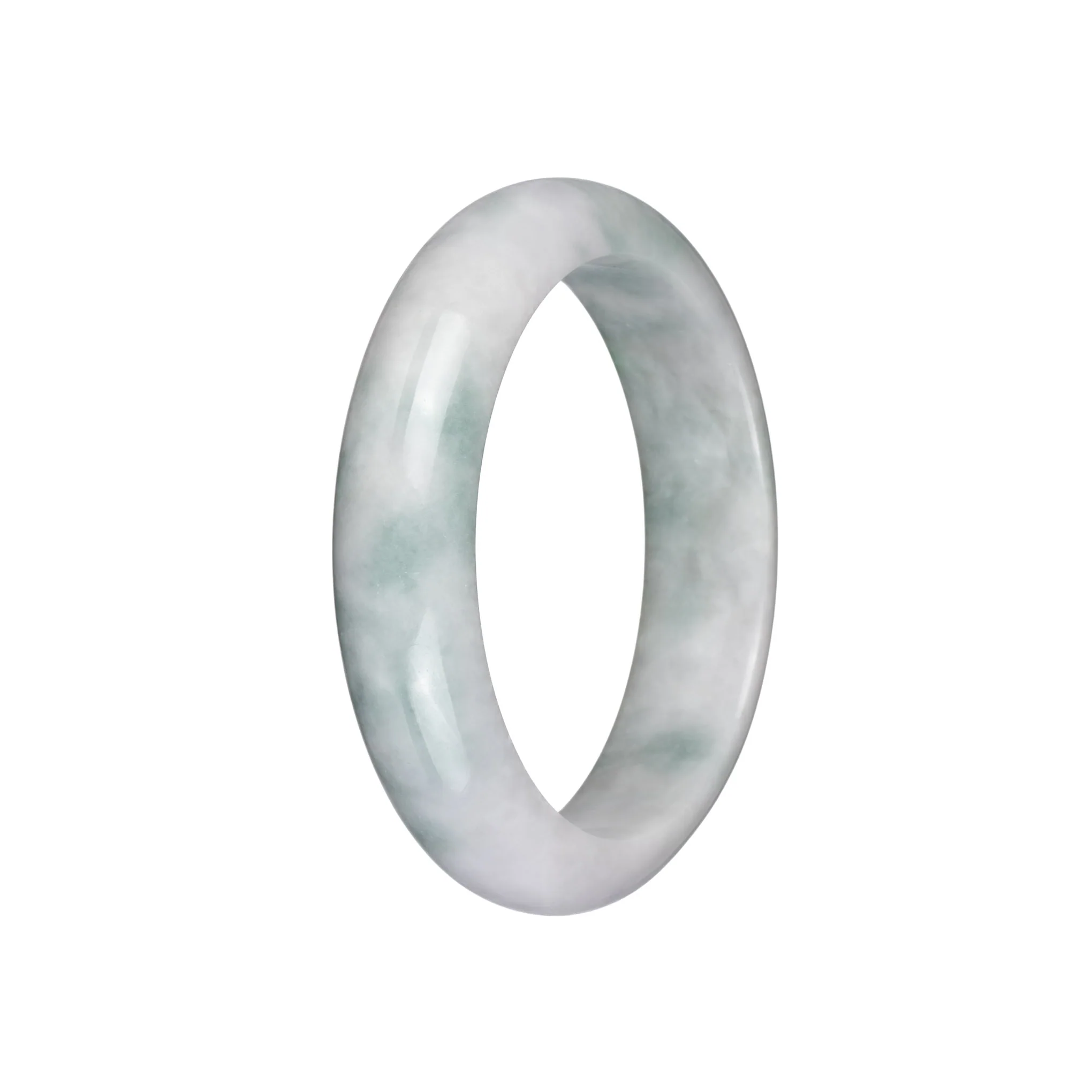 Real Natural White with Light Green Patterns Traditional Jade Bangle Bracelet - 58mm Half Moon - Image 2