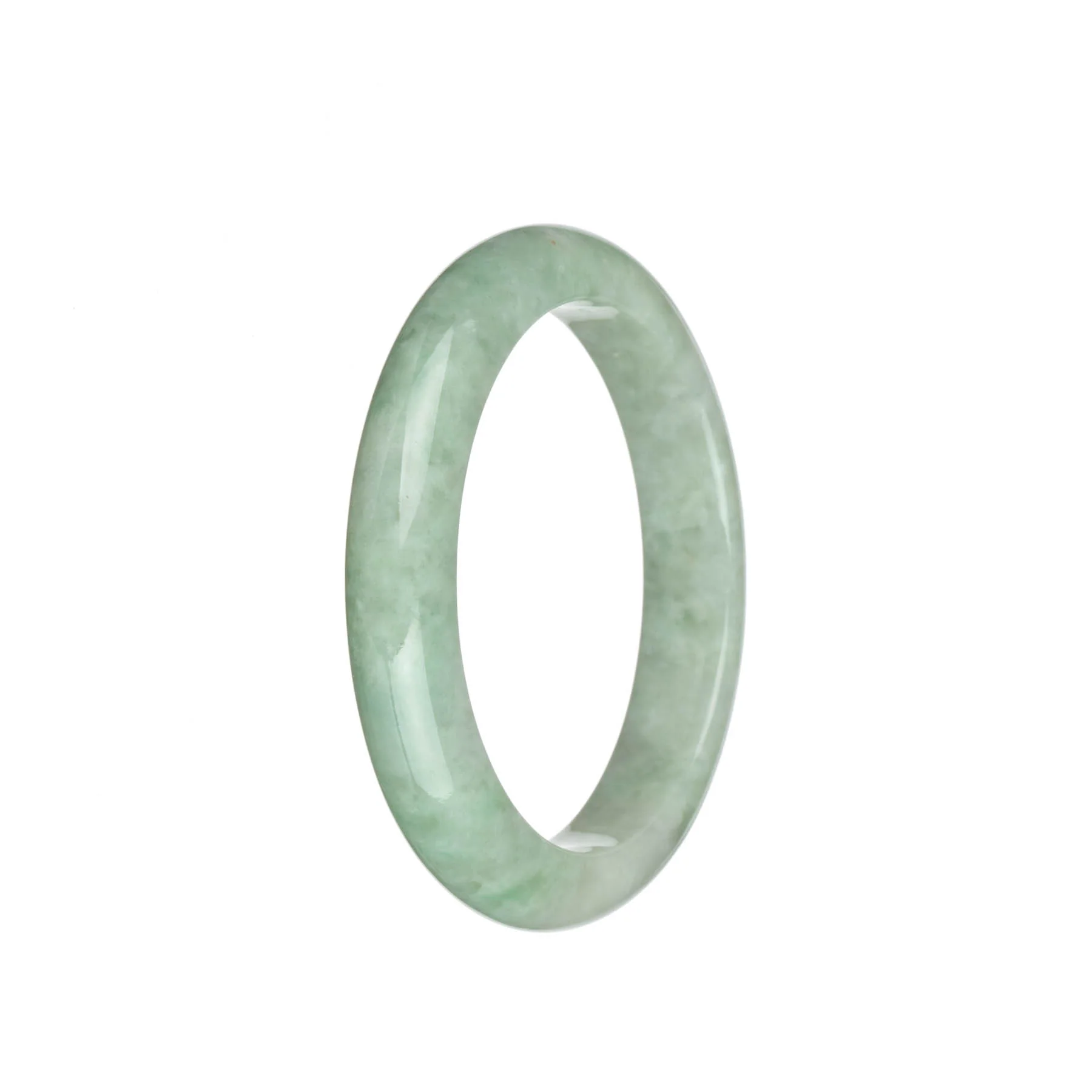 Real Type A Light Green with White Traditional Jade Bangle Bracelet - 57mm Semi Round - Image 3