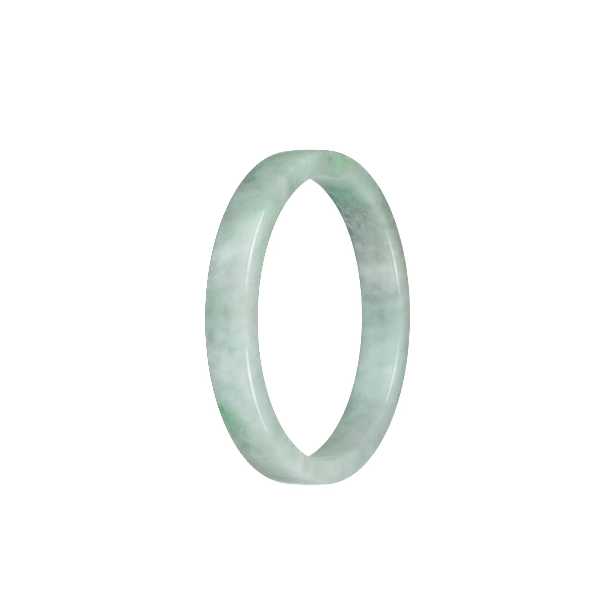 Real Untreated Green Pattern Jade Bangle Bracelet - 52mm Flat - Image 3