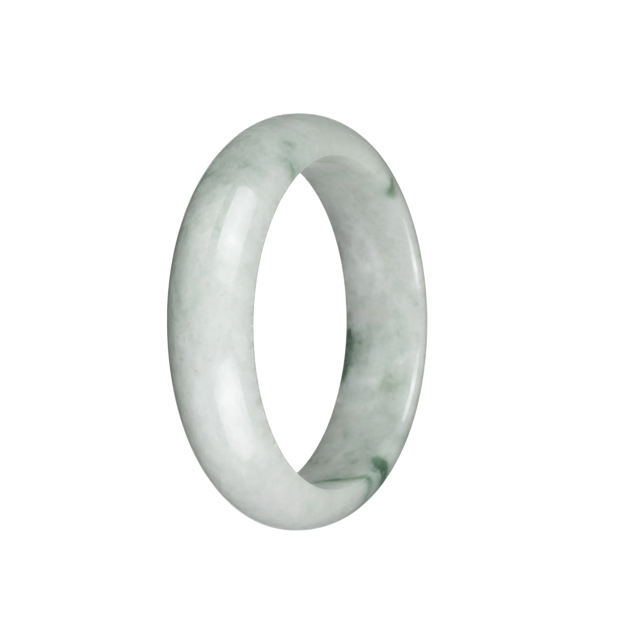 Real Untreated Greyish White with Green Patterns Jadeite Bracelet - 57mm Half Moon - Image 3