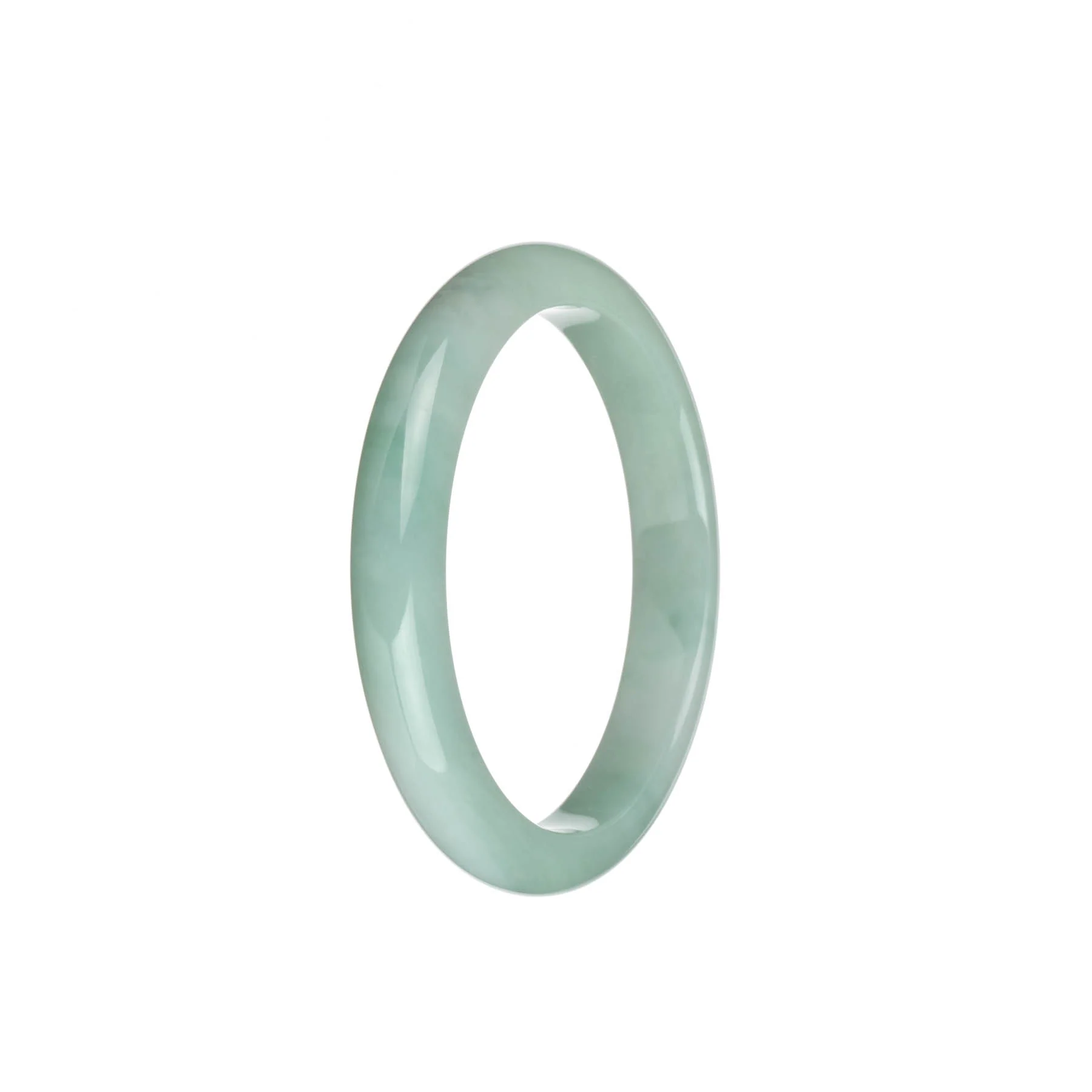 Real Untreated Light Green and Pale Green with White Jadeite Jade Bangle Bracelet - 55mm Semi Round - Image 2