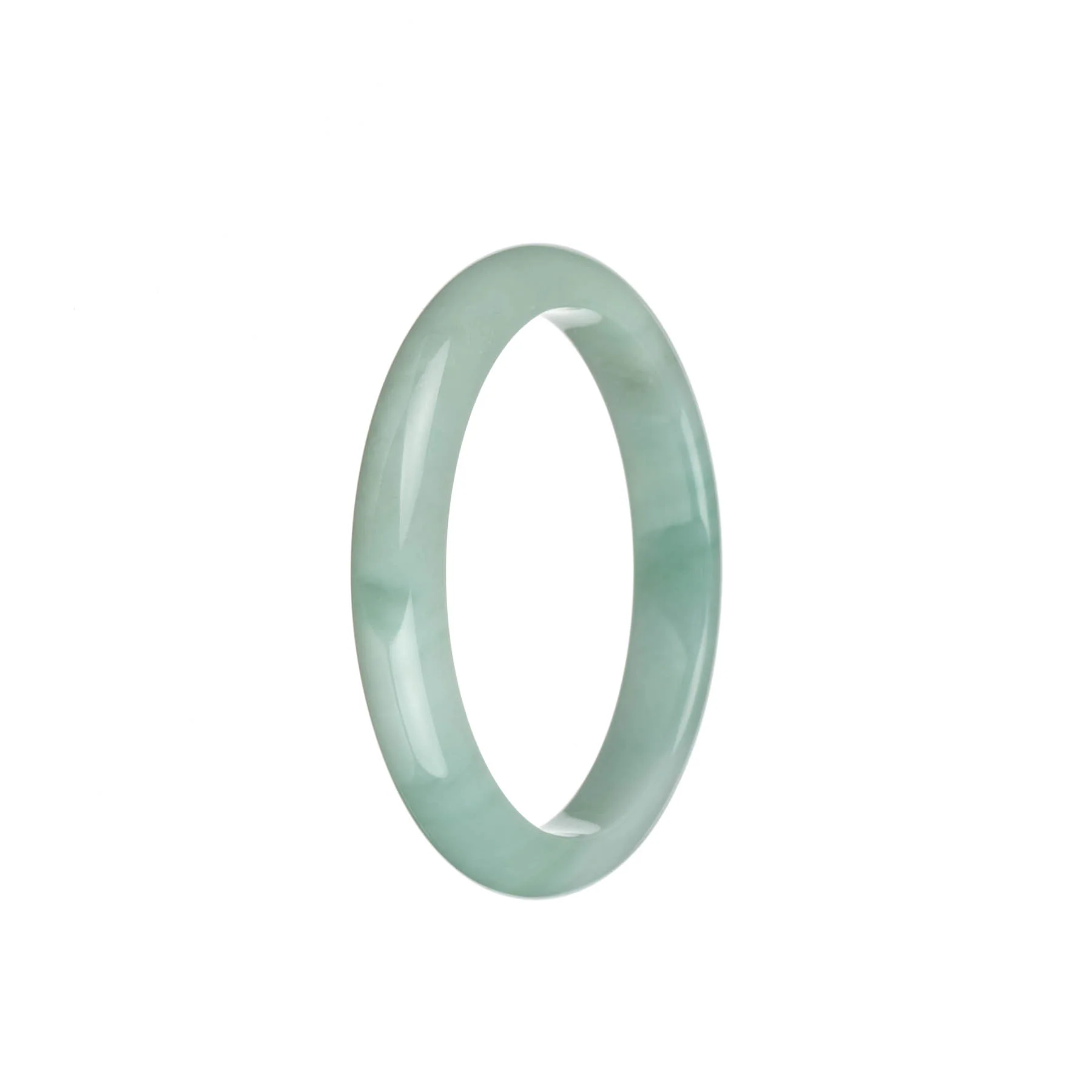 Real Untreated Light Green and Pale Green with White Jadeite Jade Bangle Bracelet - 55mm Semi Round - Image 3