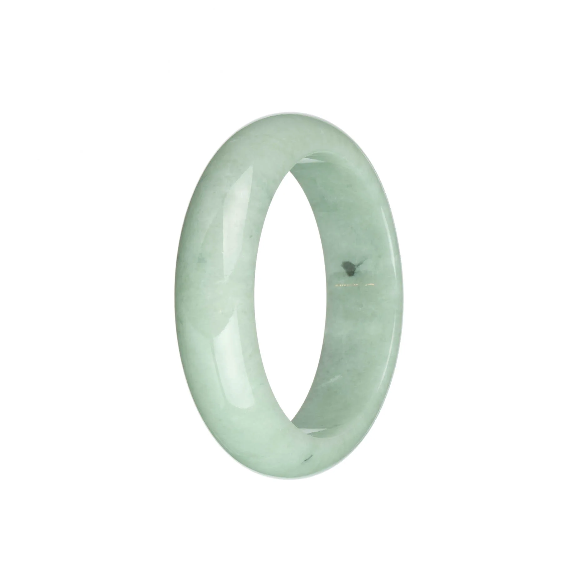 Real Untreated Light Green with Dark Green Spots Jadeite Jade Bracelet - 58mm Half Moon - Image 2