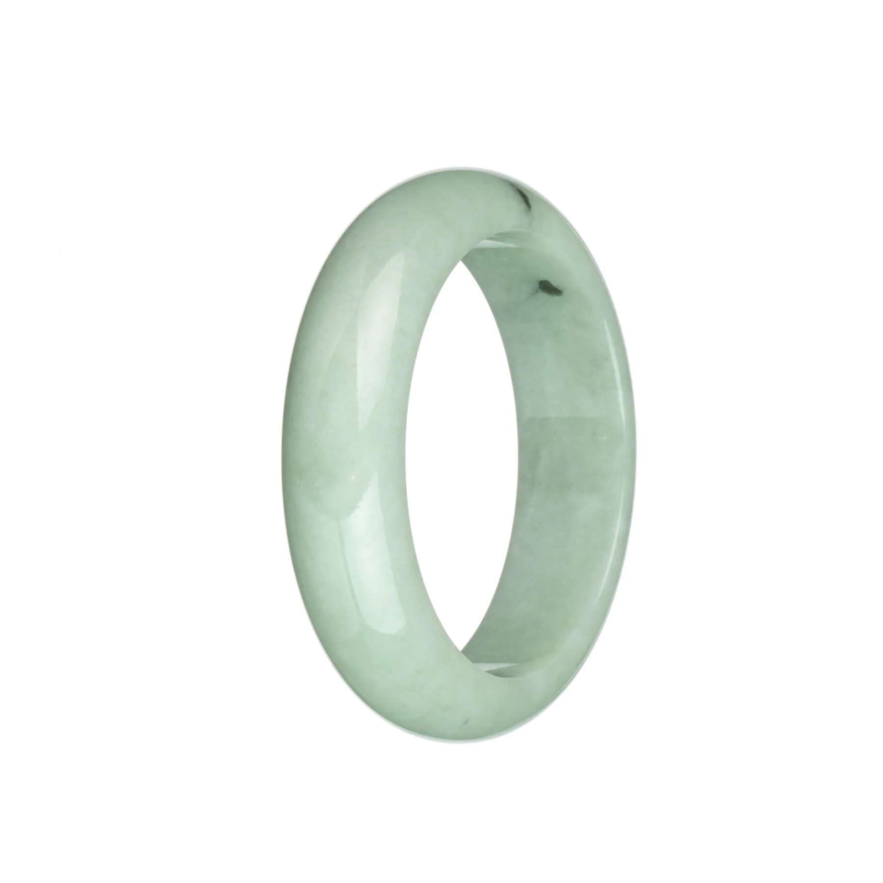 Real Untreated Light Green with Dark Green Spots Jadeite Jade Bracelet - 58mm Half Moon - Image 3