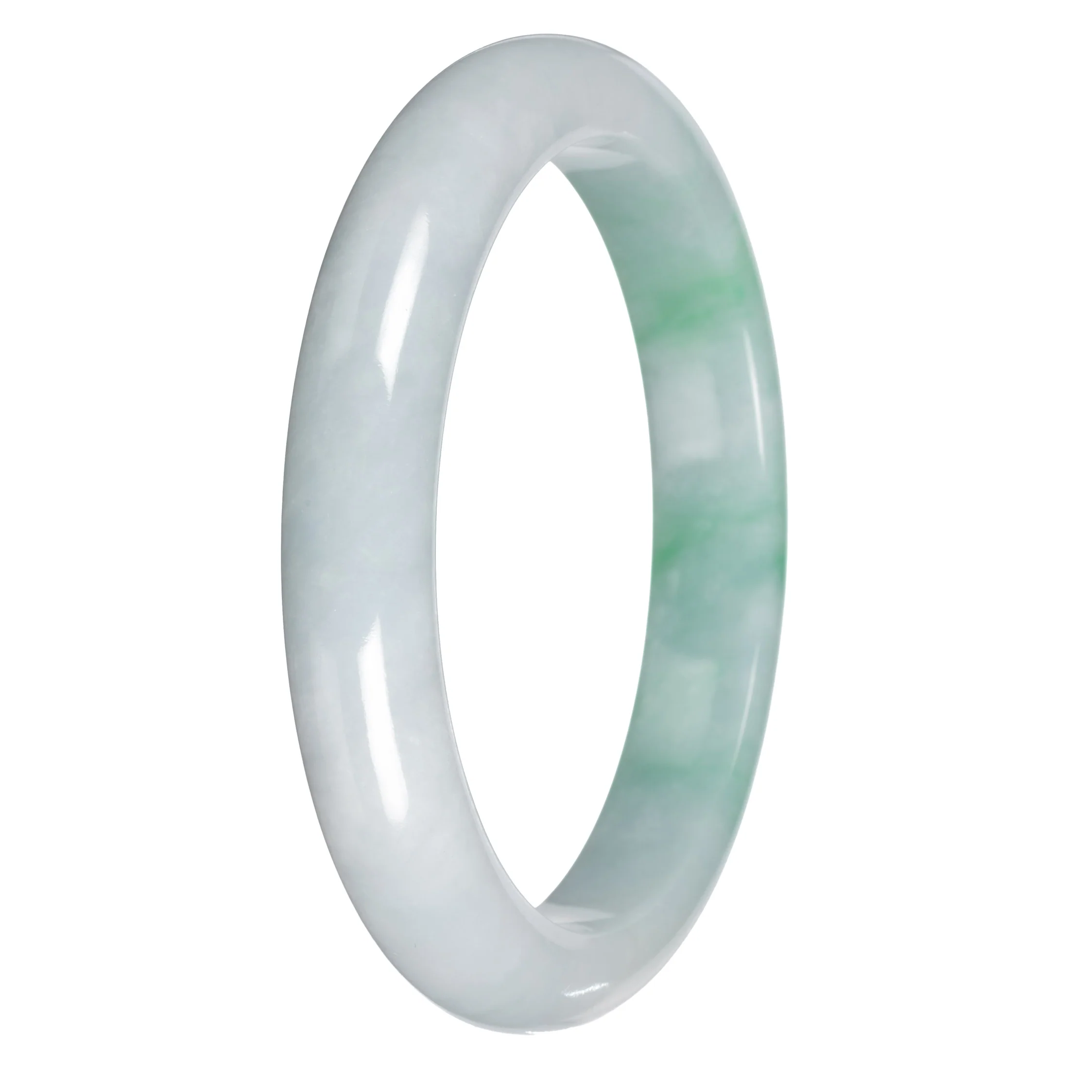 Real White with Apple Green Pattern Traditional Jade Bangle Bracelet - 65mm Half Moon - Image 3
