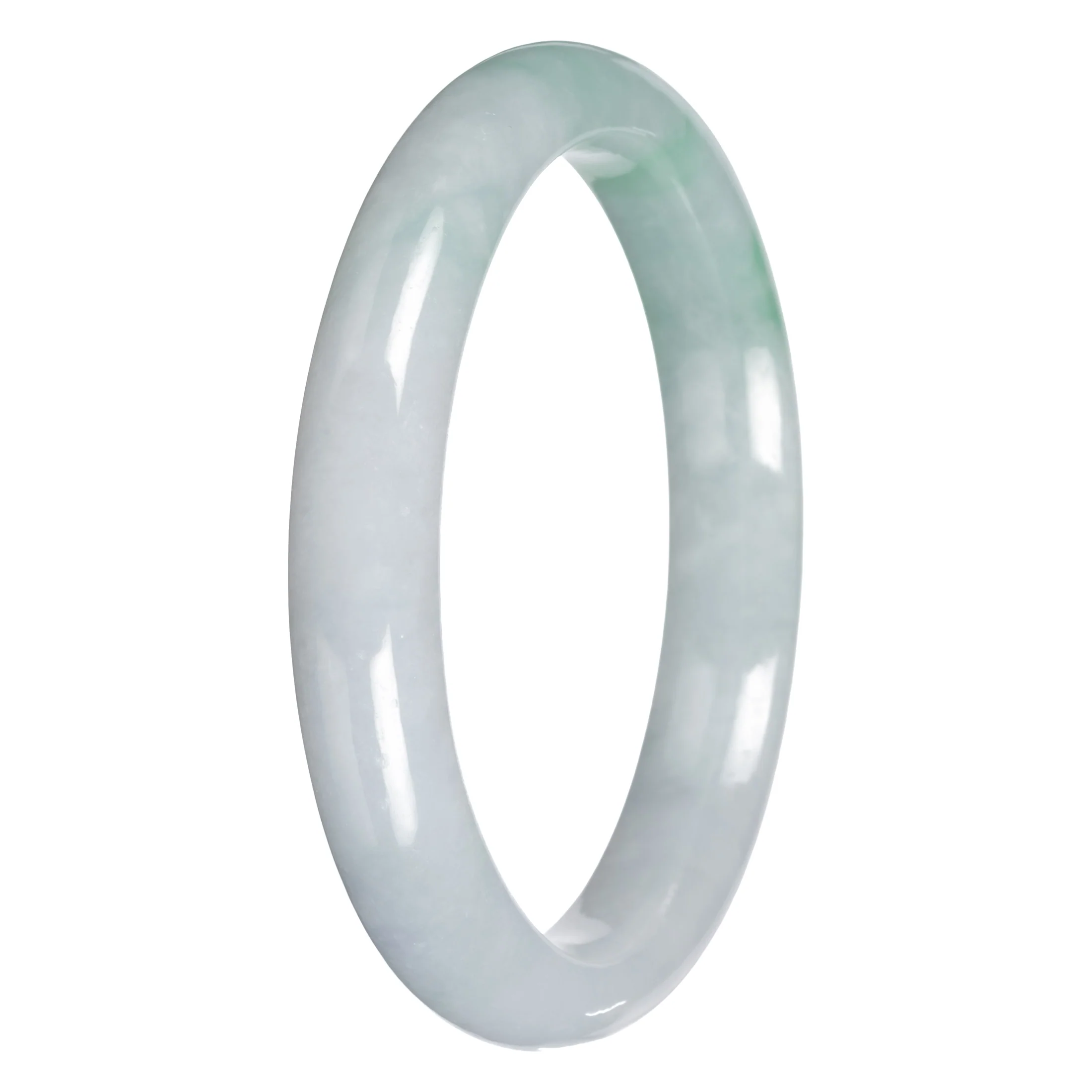 Real White with Apple Green Traditional Jade Bangle Bracelet - 64mm Half Moon - Image 4