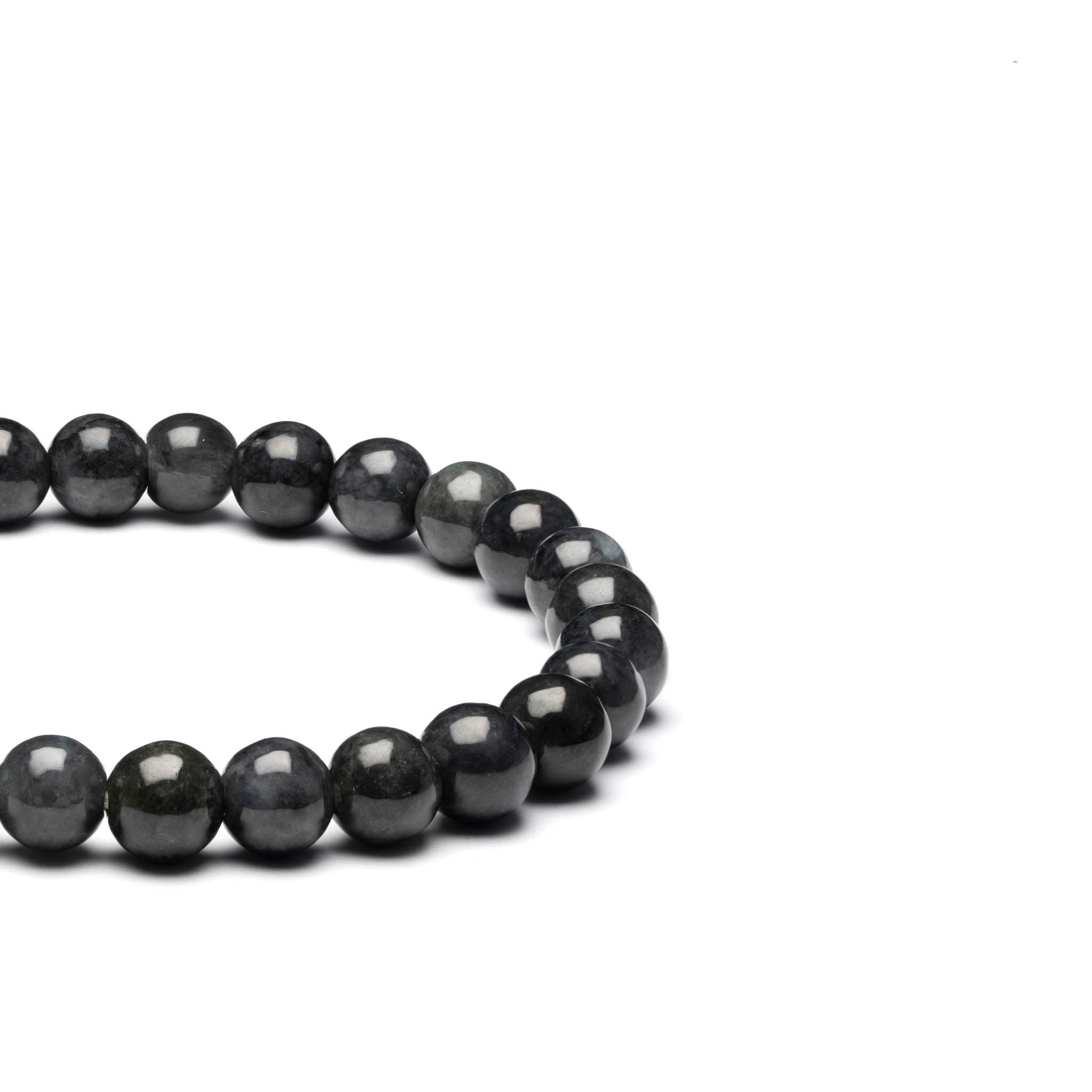 Small Grey and Black Jadeite Jade Bead Bracelet - 7mm - Image 2