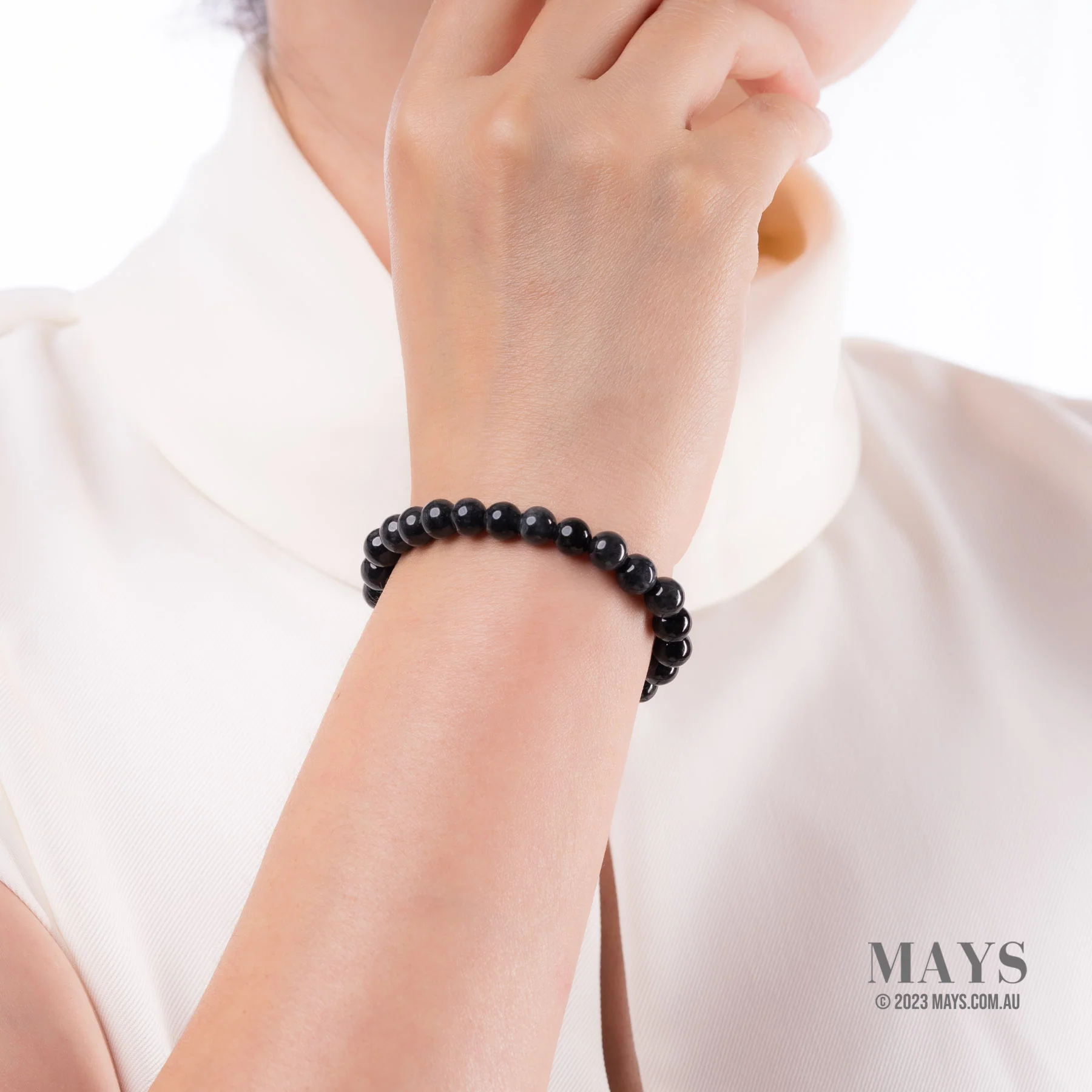 Small Grey and Black Jadeite Jade Bead Bracelet - 7mm - Image 4