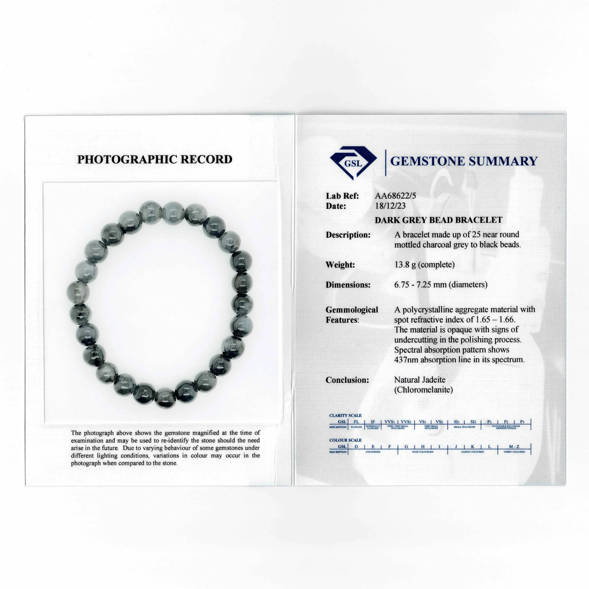 Small Grey and Black Jadeite Jade Bead Bracelet - 7mm - Image 7