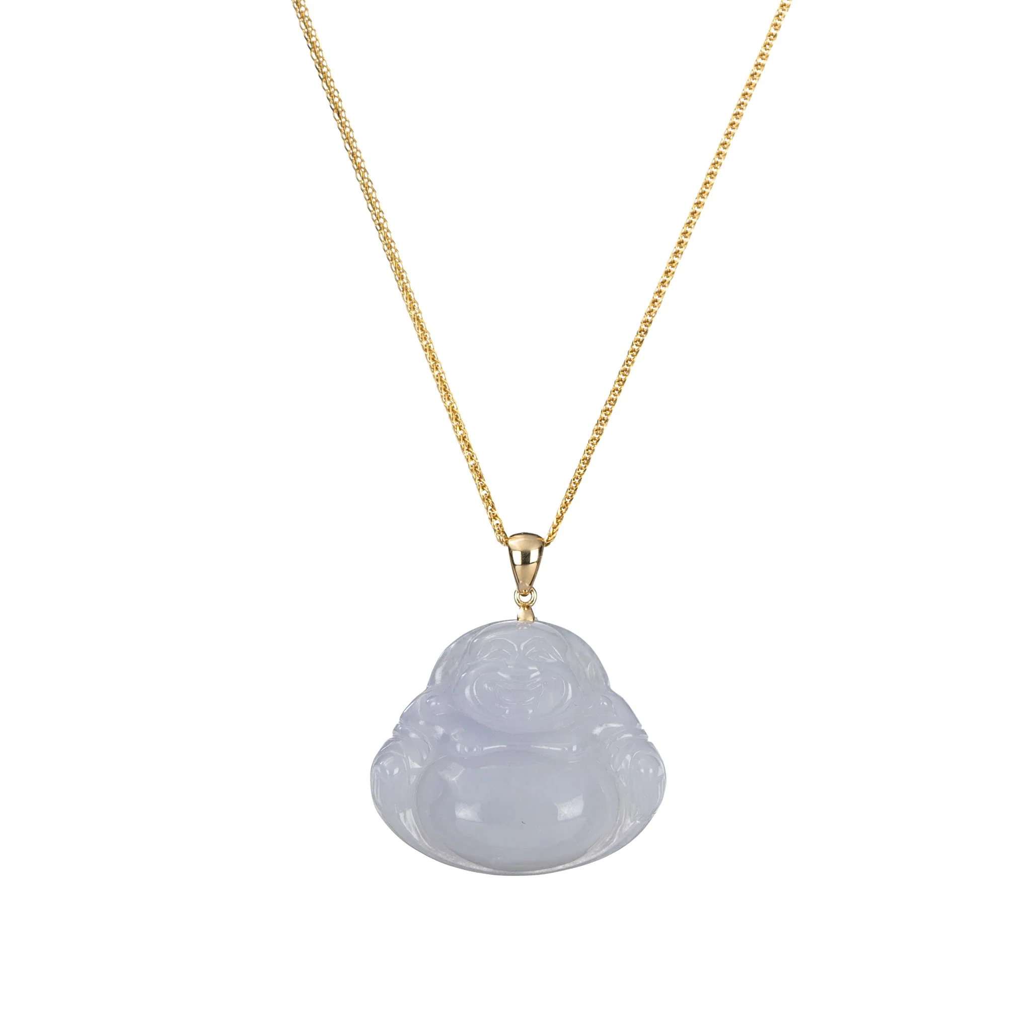 Small White Laughing Buddha Jade Necklace