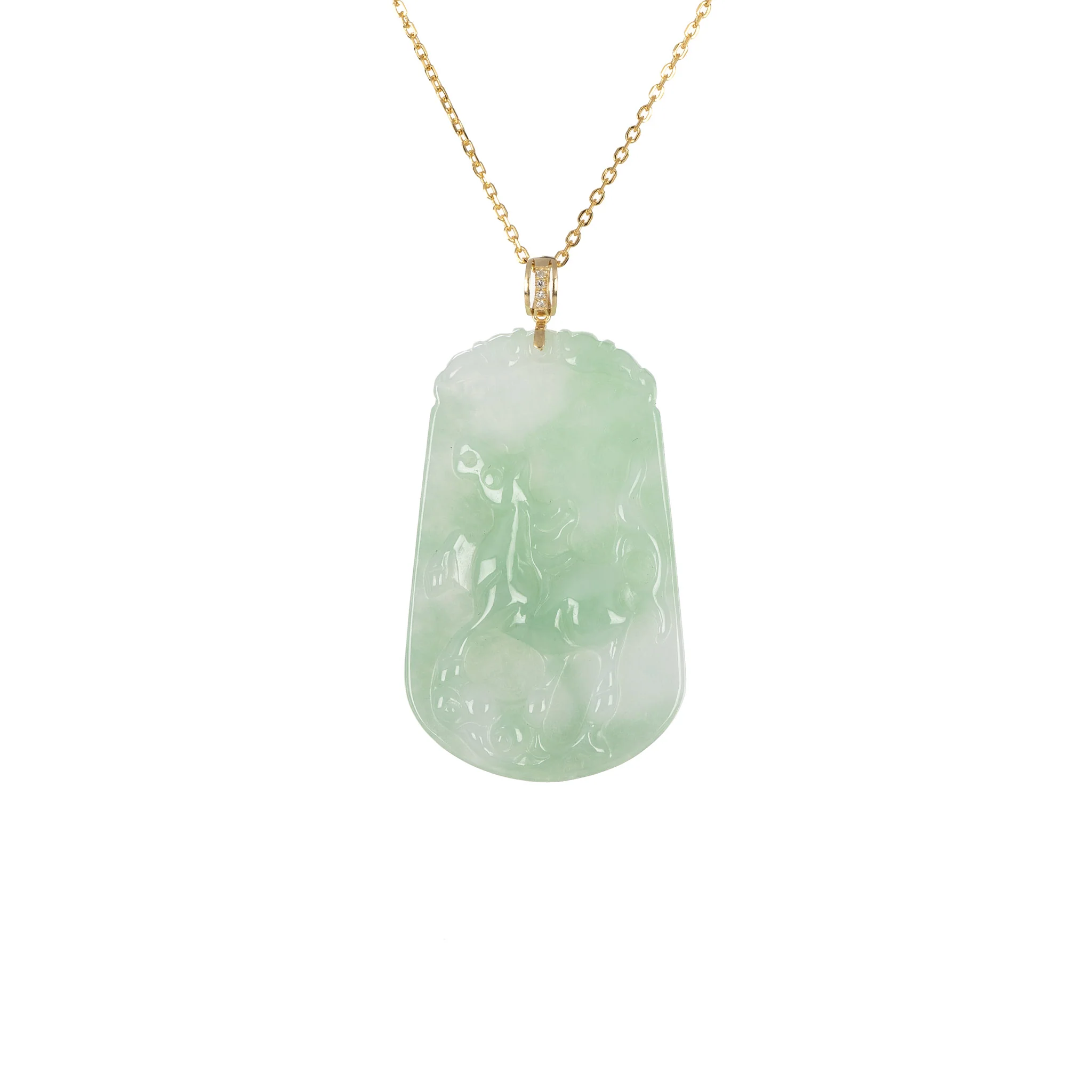 Tranquiliti Chinese Zodiac Animal Jade Pendant with 18ct Gold and Diamonds - Horse - Image 2