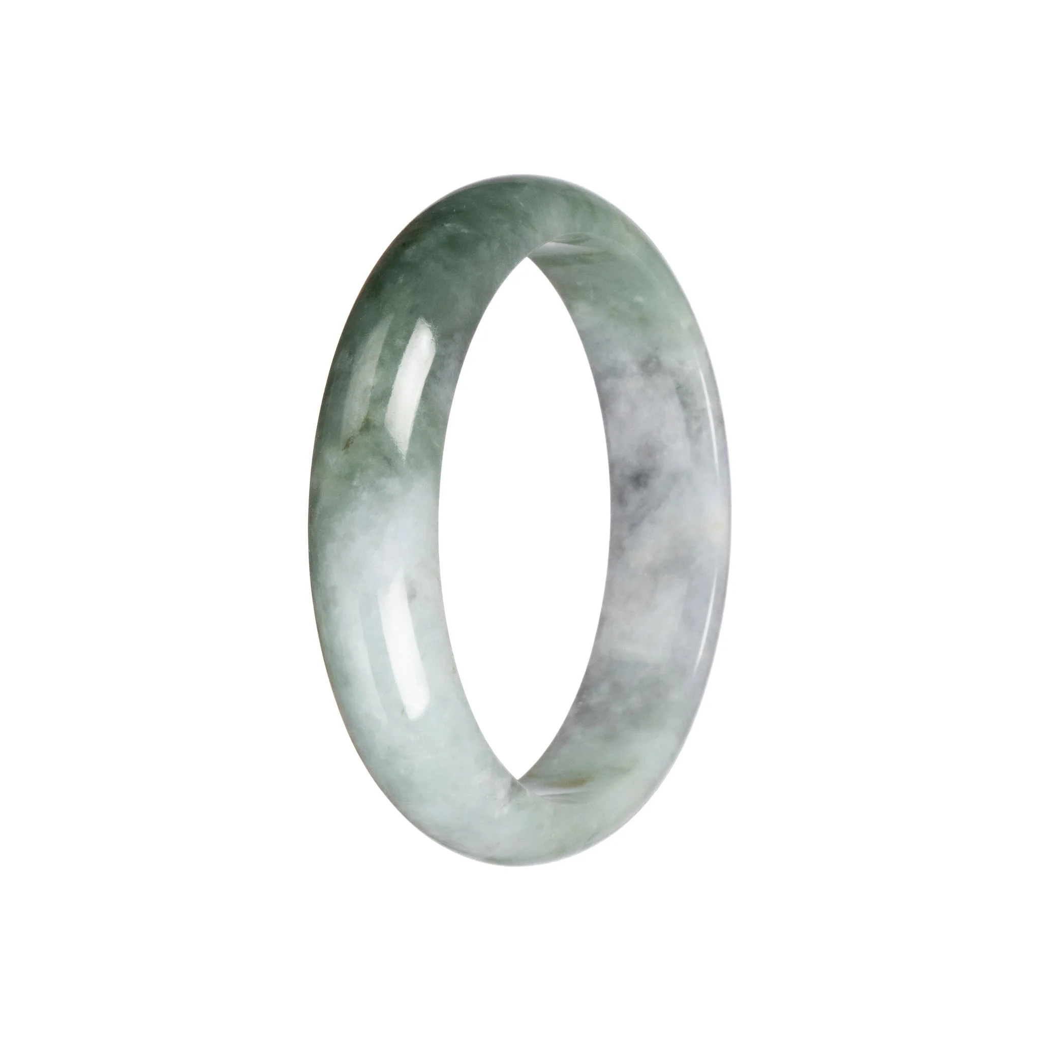 Untreated Green with Grey Pattern Burma Jade Bangle Bracelet - 58mm Half Moon - Image 3