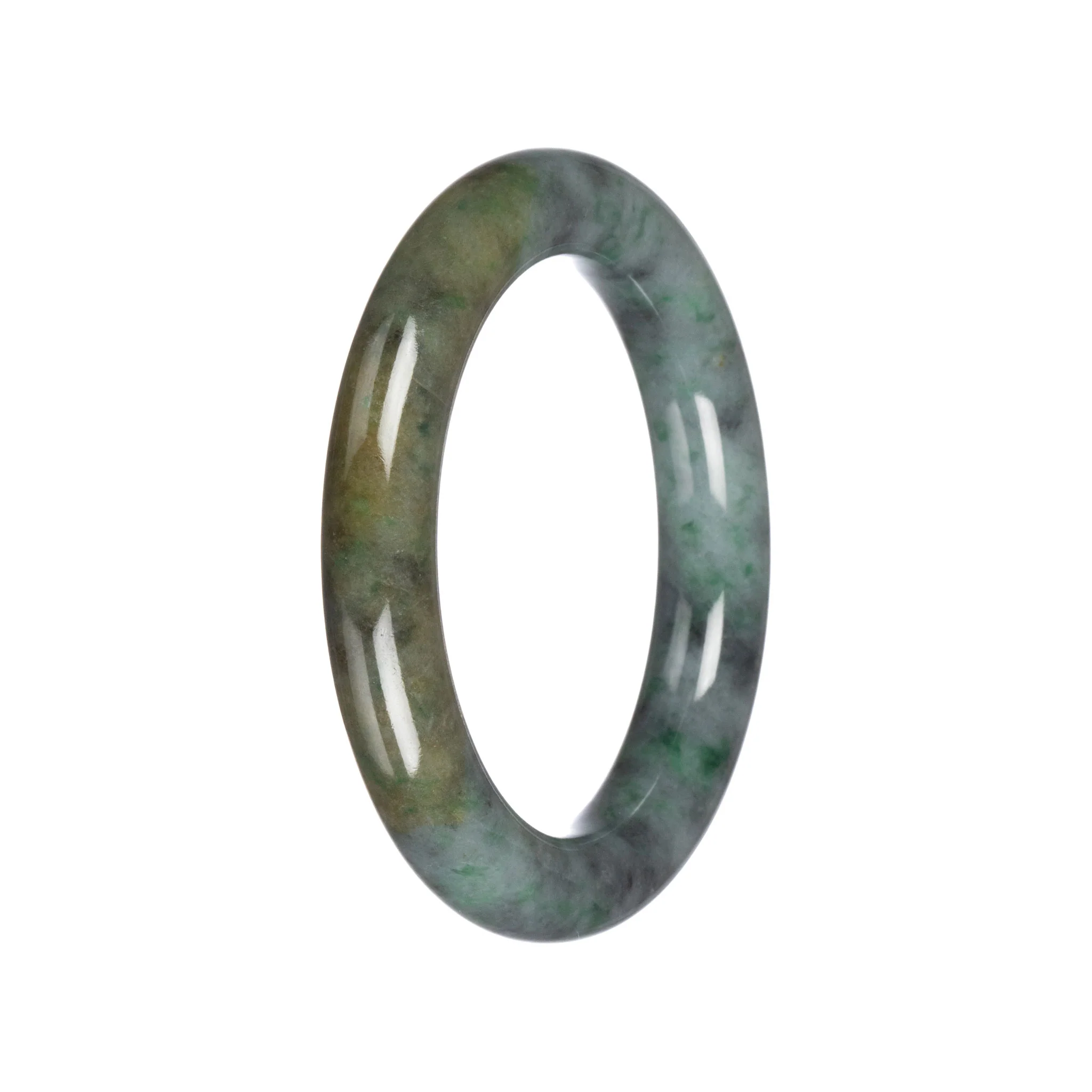 Untreated Grey and Brown with Green Pattern Jadeite Jade Bangle - 57mm Round - Image 2