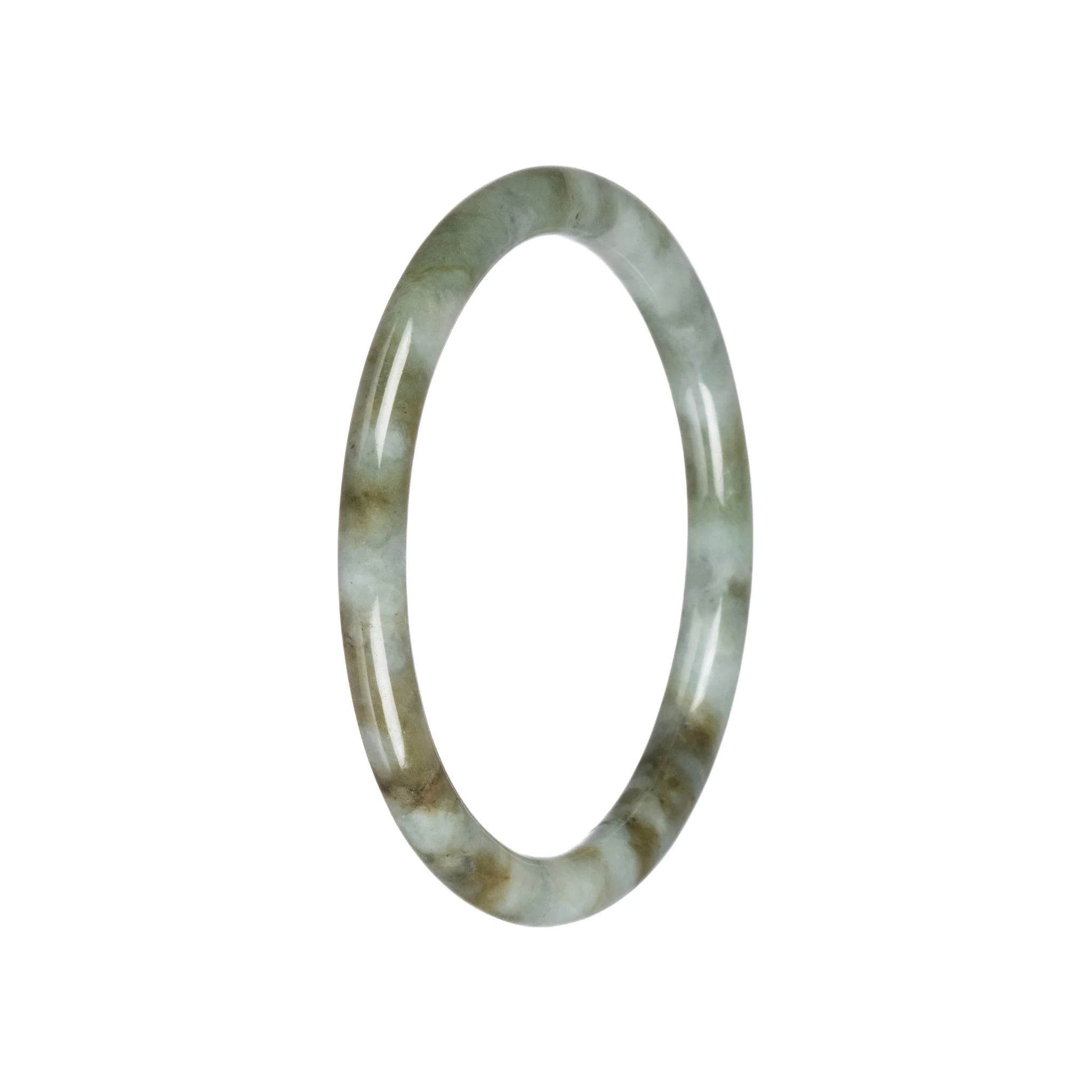 Untreated Light Grey with Olive Green Traditional Jade Bangle - 61mm Petite Round - Image 2
