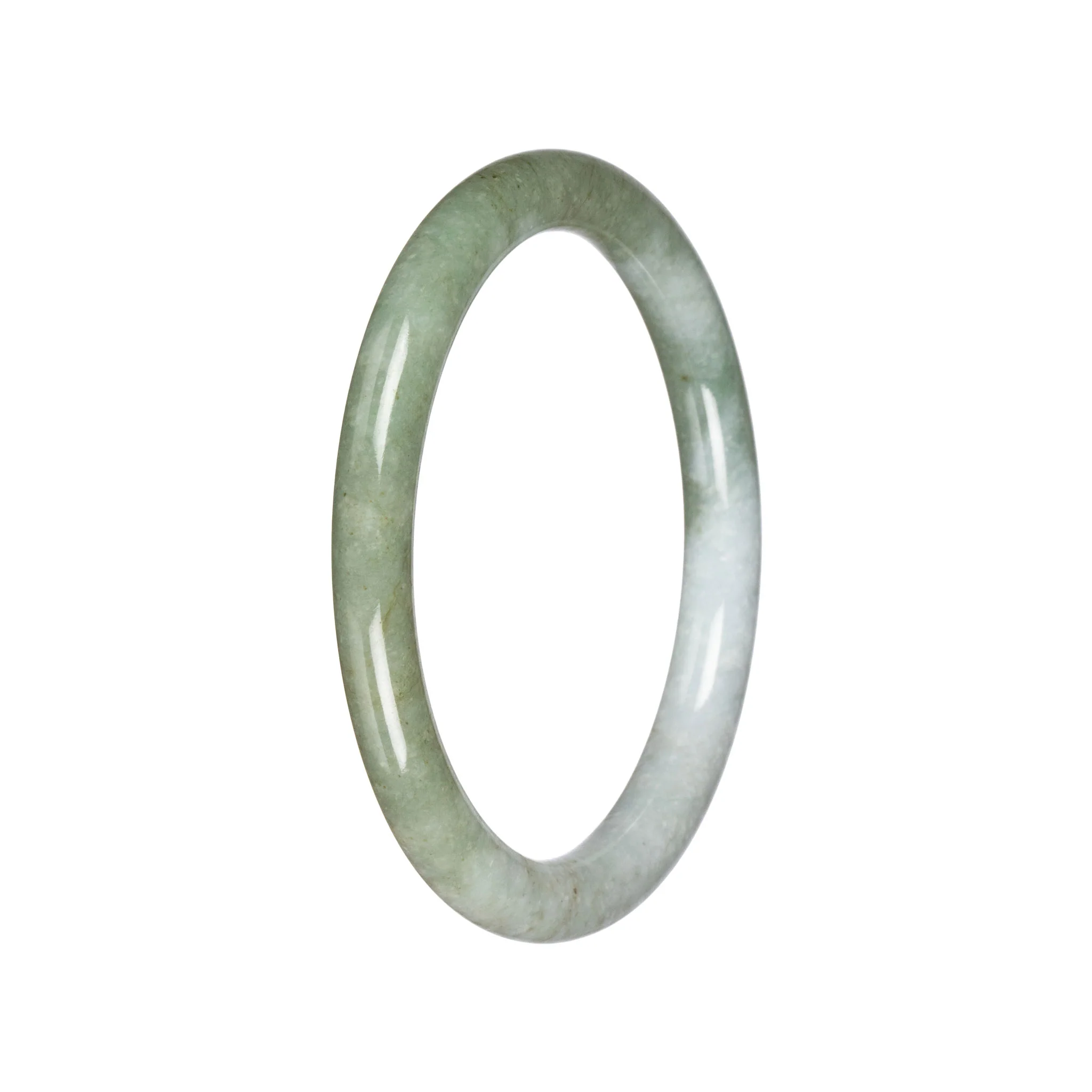 Untreated Pale Green and Green Pattern Jadeite Jade Bangle - 63mm Petite Round - Image 3