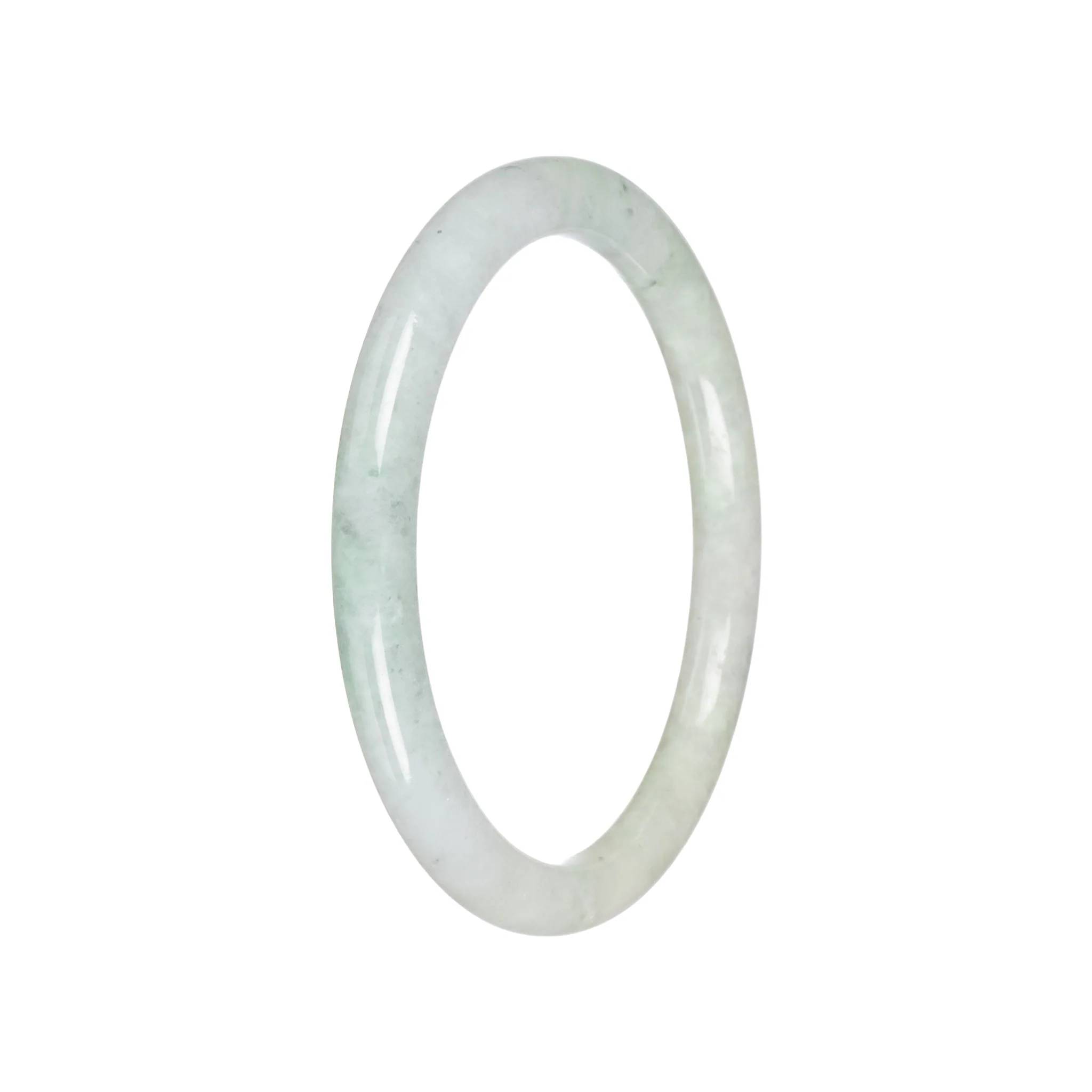 Untreated Pale Green with White Burmese Jade Bangle - 60mm Petite Round - Image 2