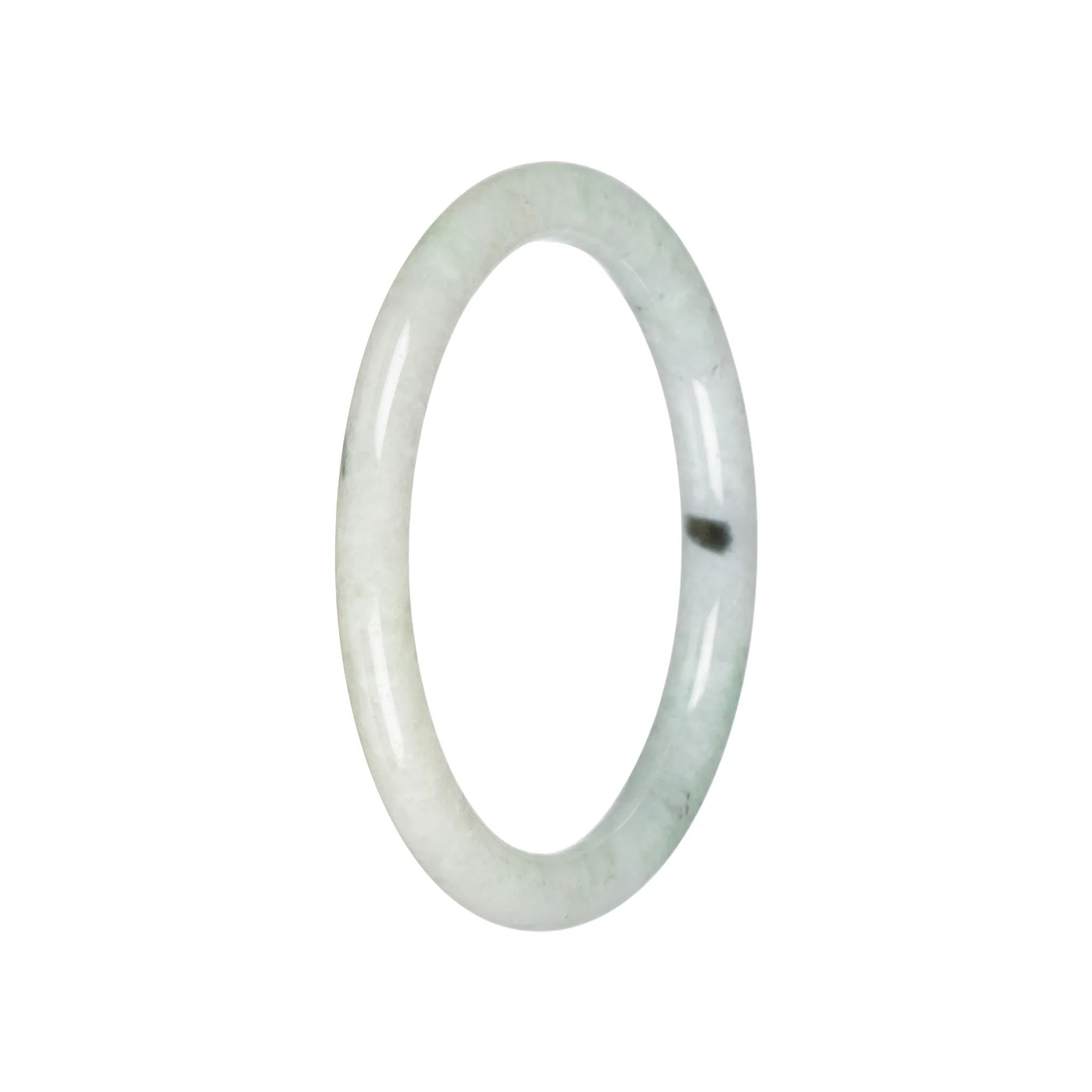 Untreated Pale Green with White Burmese Jade Bangle - 60mm Petite Round - Image 3