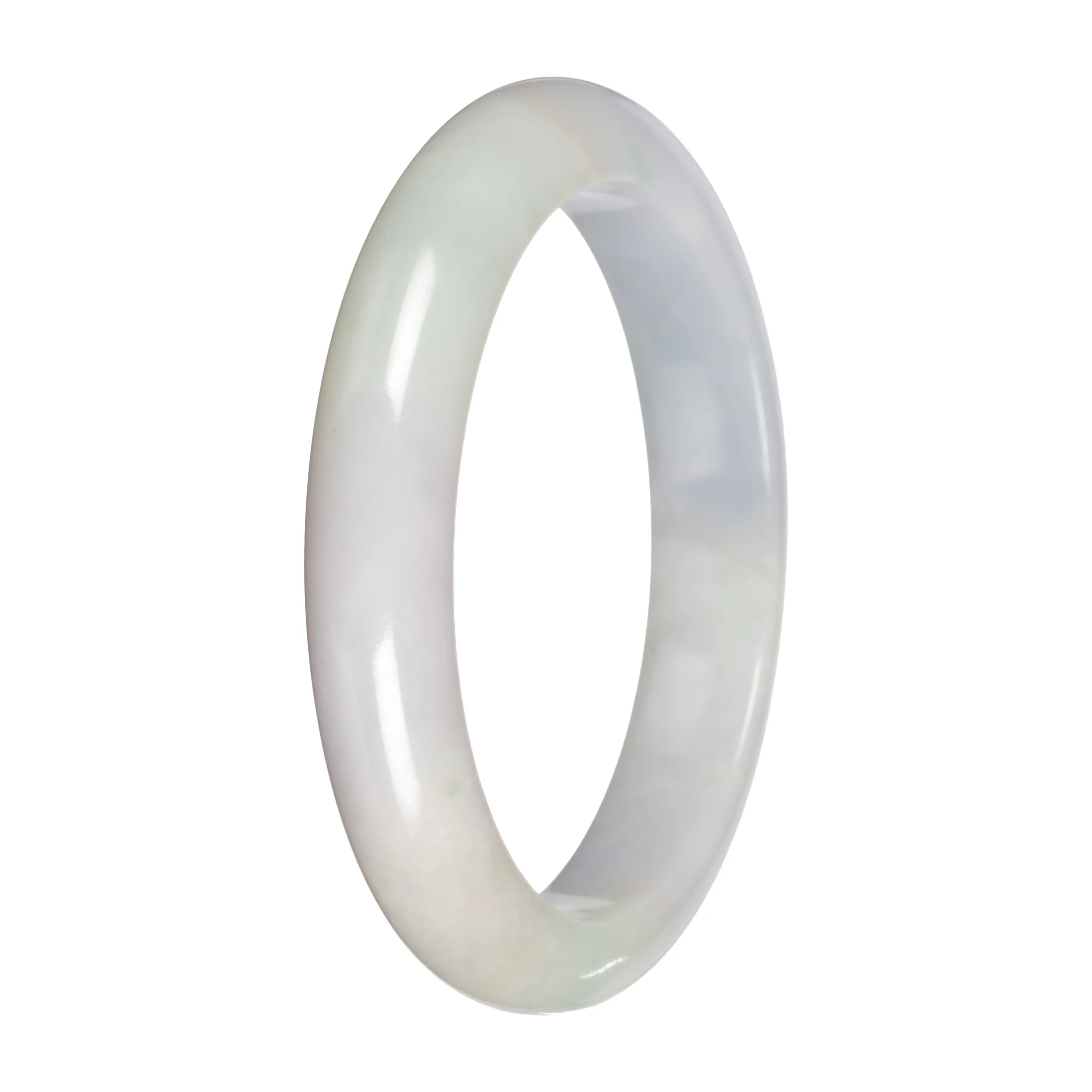 Untreated White with Pale Green Patches Jadeite Jade Bangle Bracelet - 58mm Half Moon