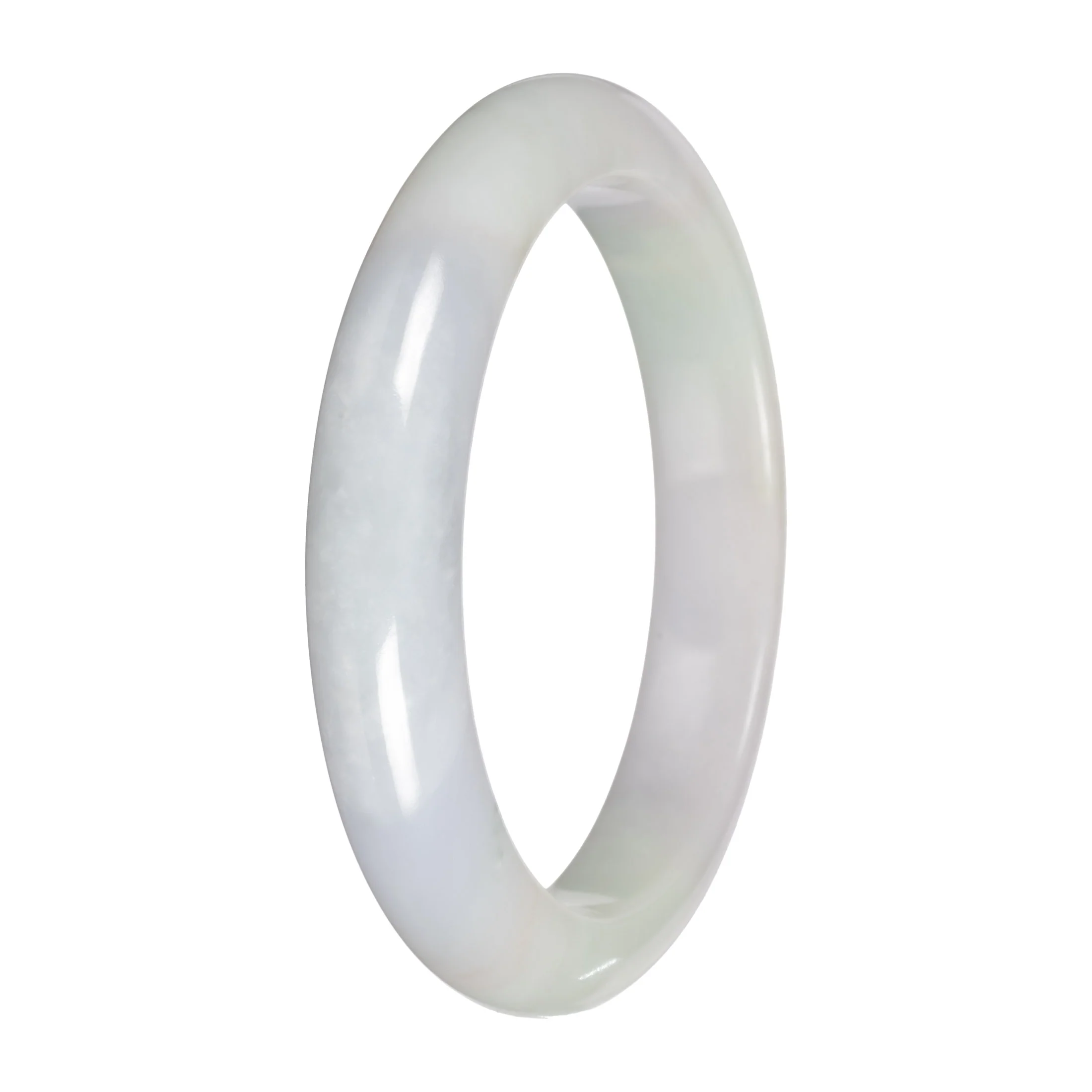 Untreated White with Pale Green Patches Jadeite Jade Bangle Bracelet - 58mm Half Moon - Image 2