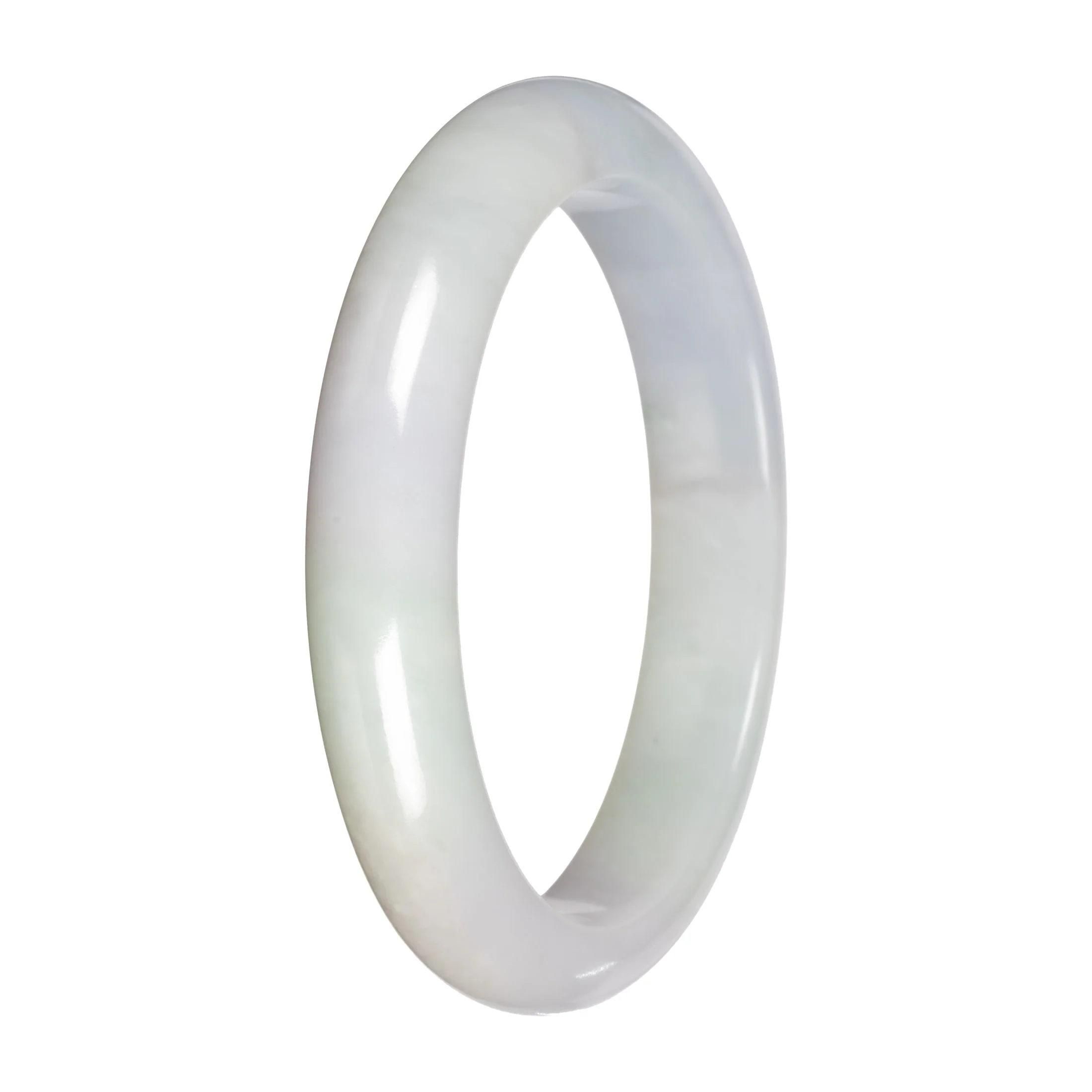 Untreated White with Pale Green Patches Jadeite Jade Bangle Bracelet - 58mm Half Moon - Image 3