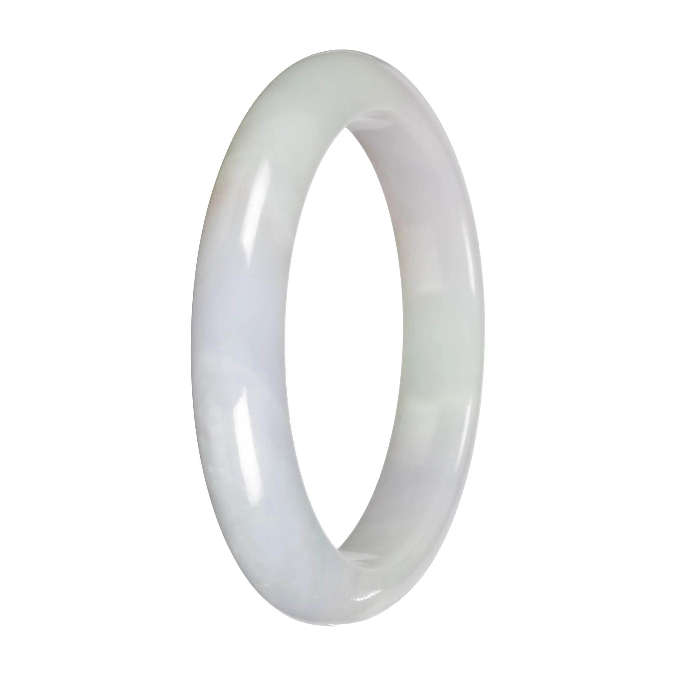 Untreated White with Pale Green Patches Jadeite Jade Bangle Bracelet - 58mm Half Moon - Image 4